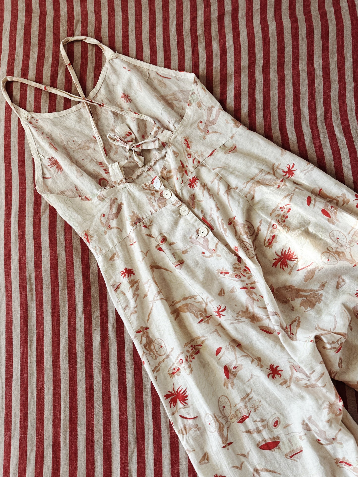 1930s Novelty Summertime Print Beach Pajama Jumpsuit- M