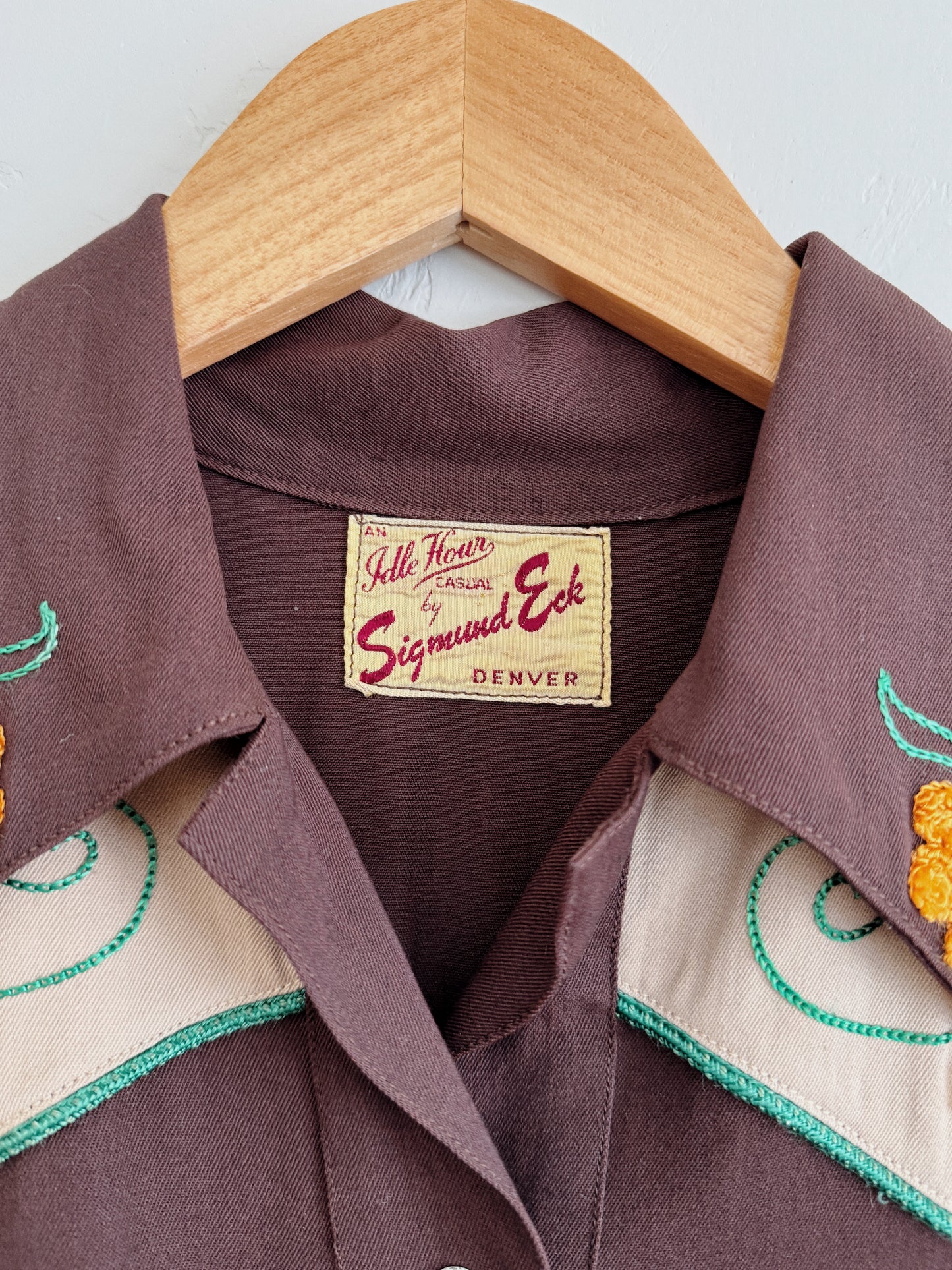 1940s Brown Daisy Gabardine Western Top- M