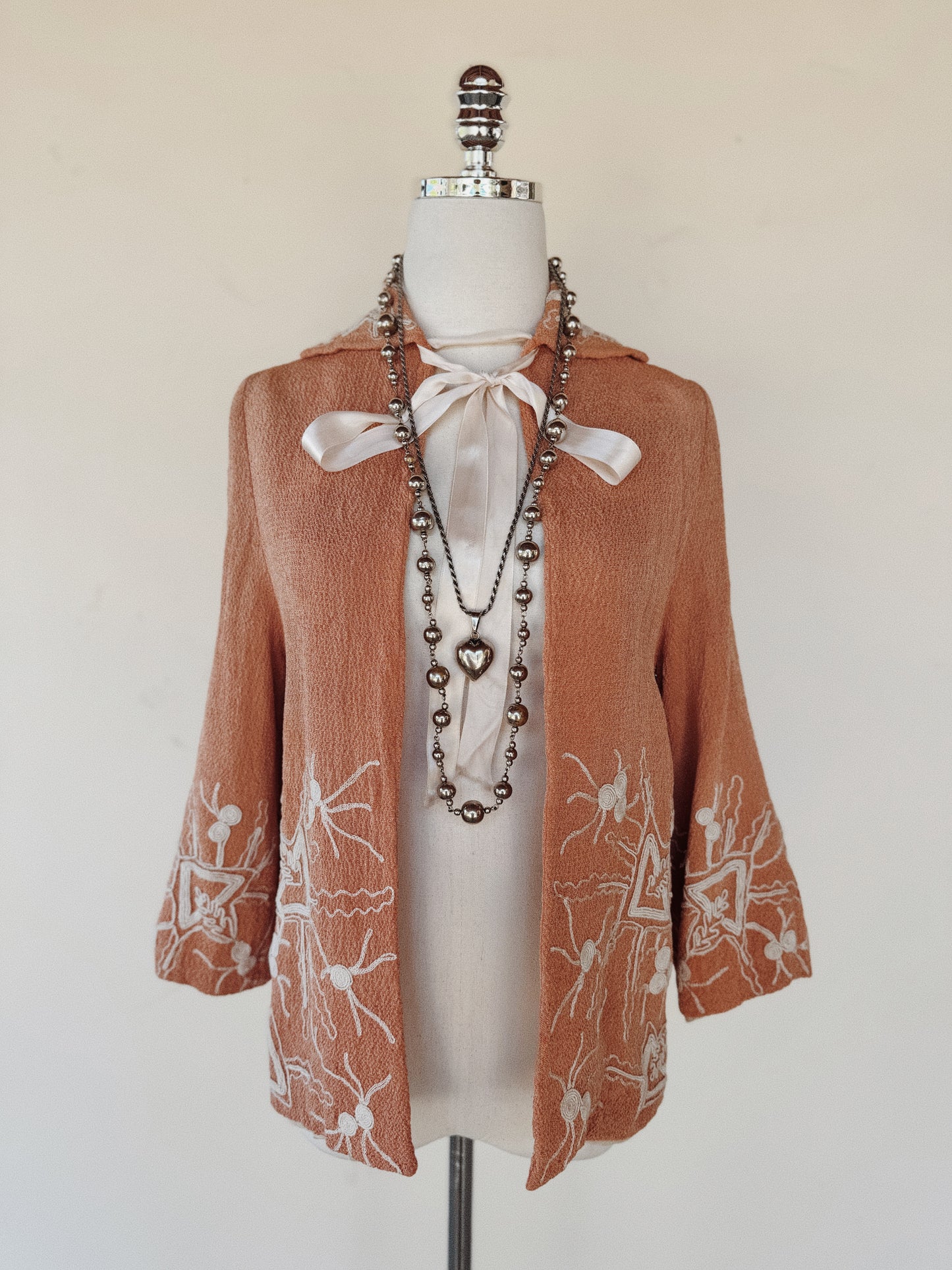1920s Tangerine Avant Garde Soutache Crepe Jacket- S/M