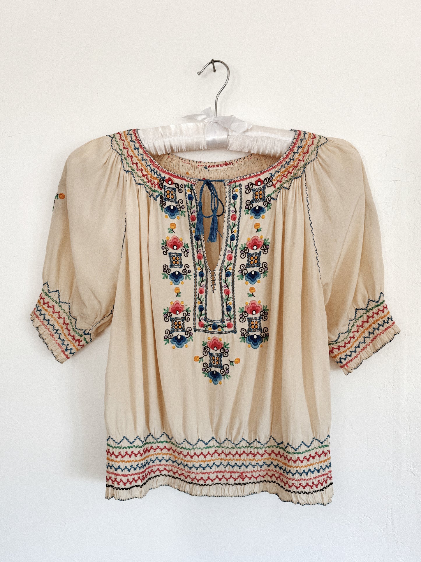 1930s Silk Hungarian Embroidered Peasant Blouse- S-S/M