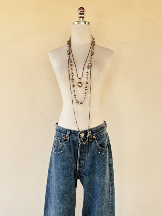 1990s Vintage Medium Wash Studded Levi’s 501s- 32” Waist