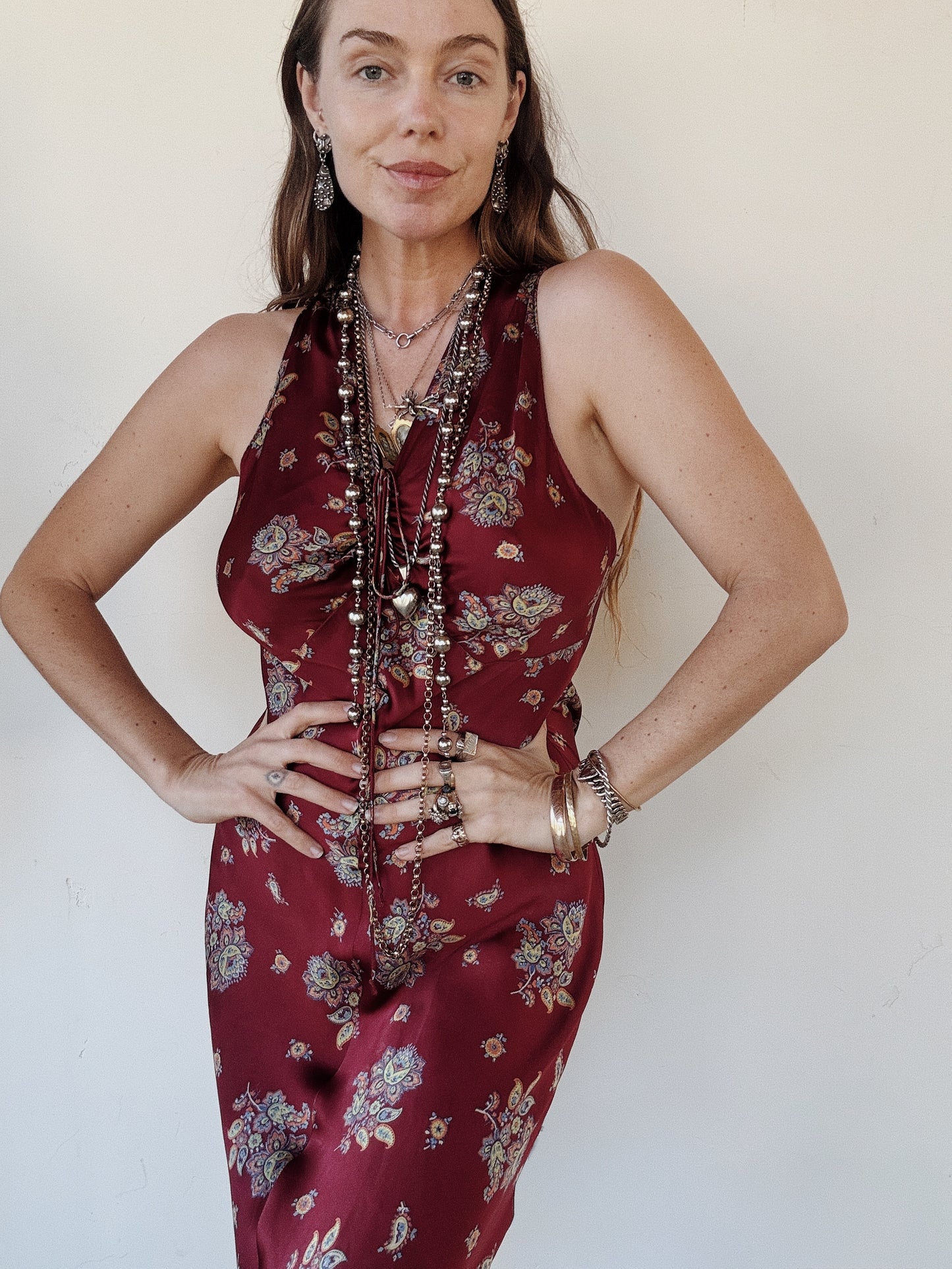 1940s Cabernet Paisley Silk Printed Slip Dress- M