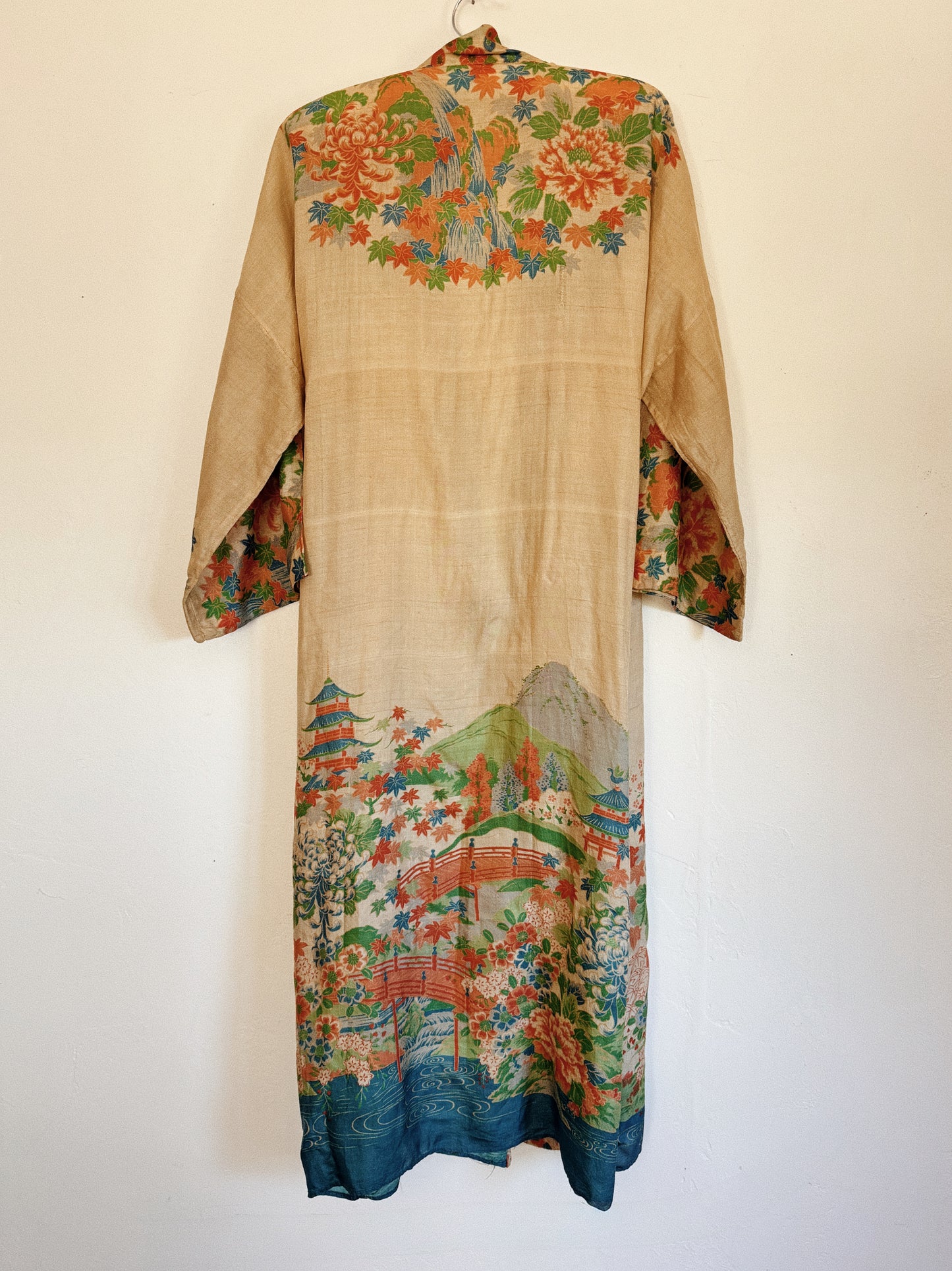 1920s Pongee Silk Printed Duster Robe- O/S
