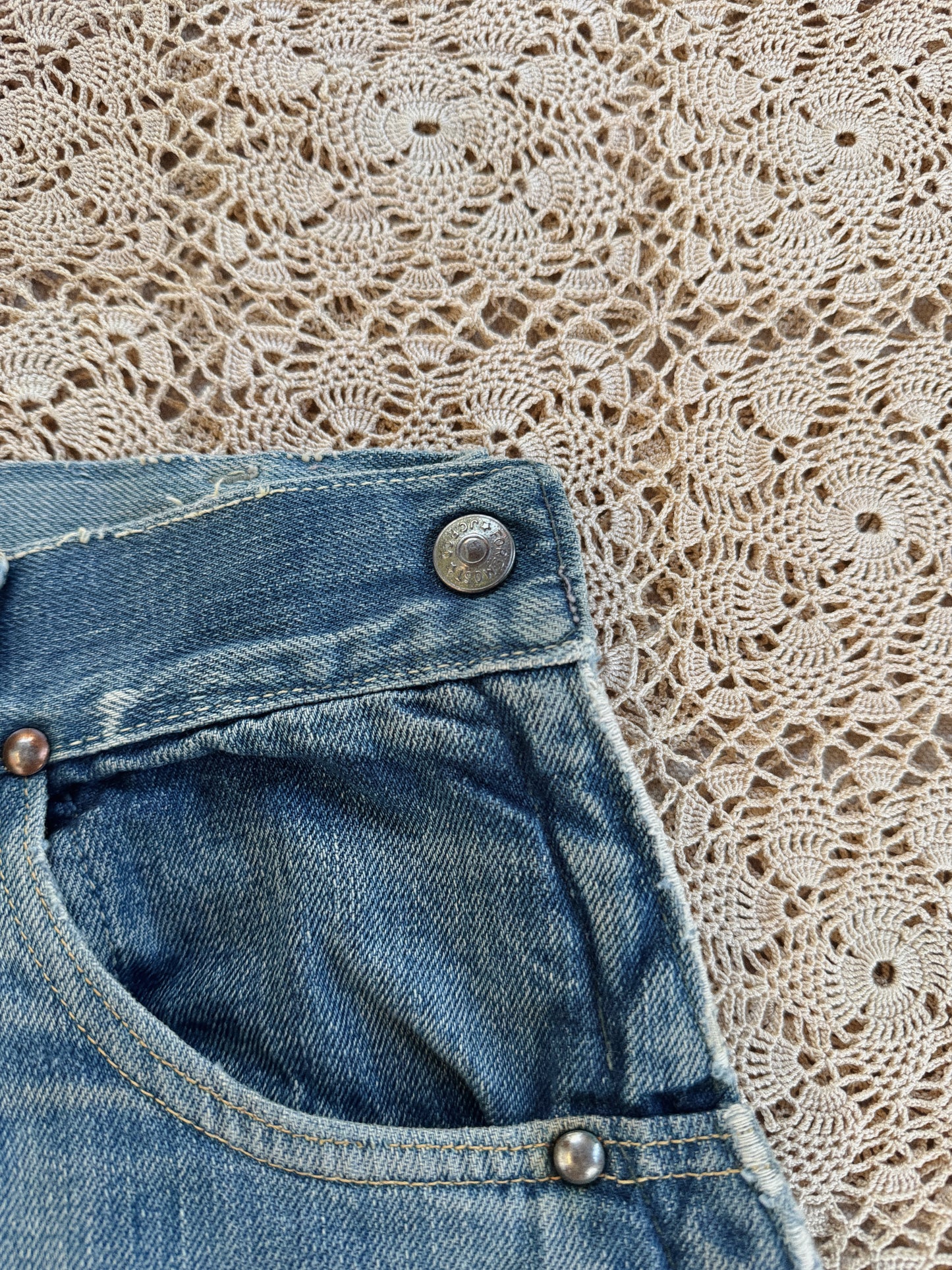 1950s Distressed + Repaired Riveted Selvedge Foremost Denim Side Zips- S