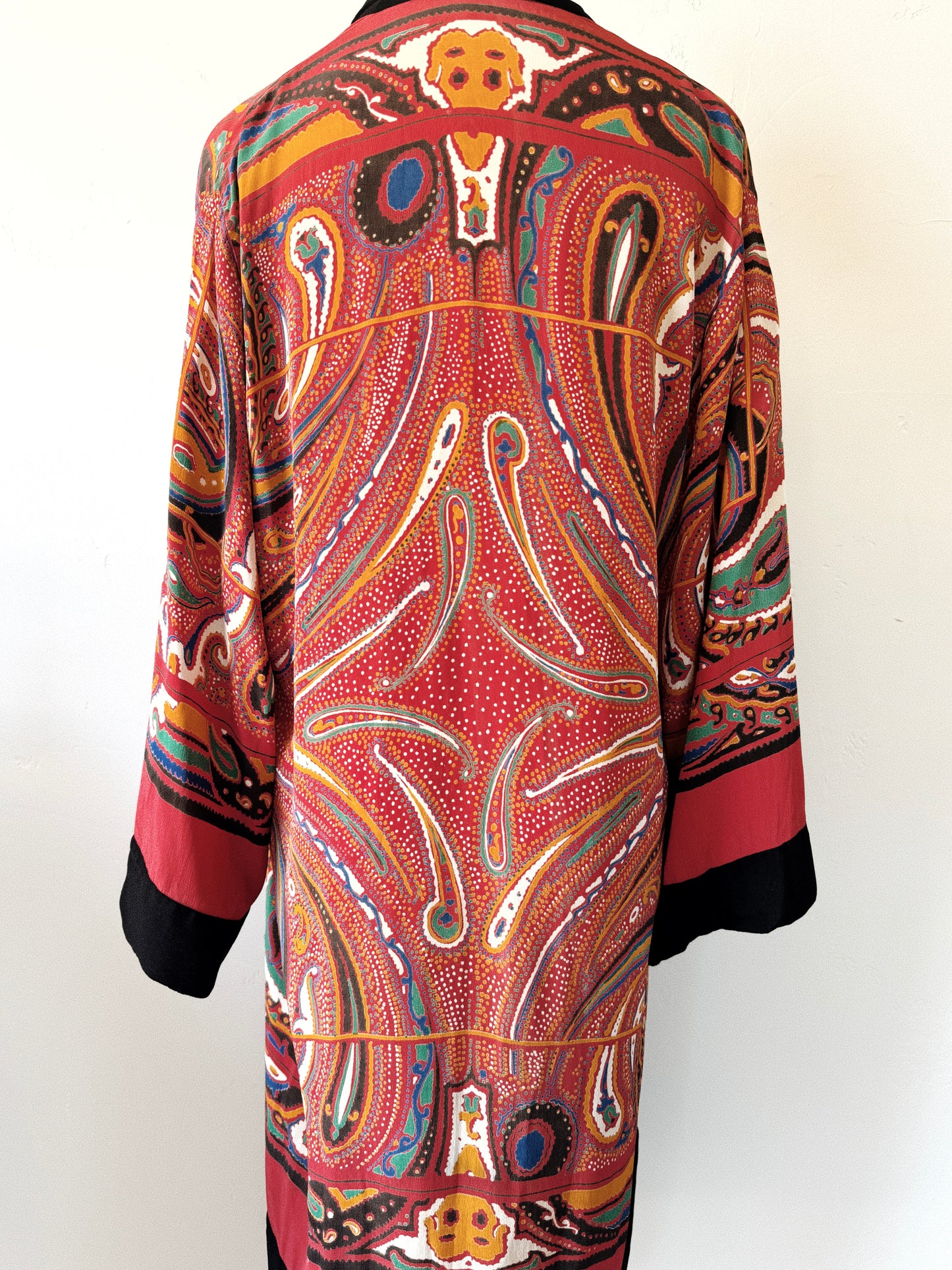 1920s Avant Garde Paisley Silk Crepe Duster Robe- S-L