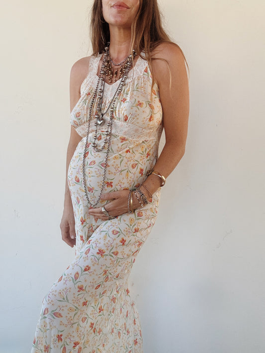 1930s/40s Tulip + Spring Bloom Bias Cut Slip Dress- S-S/M