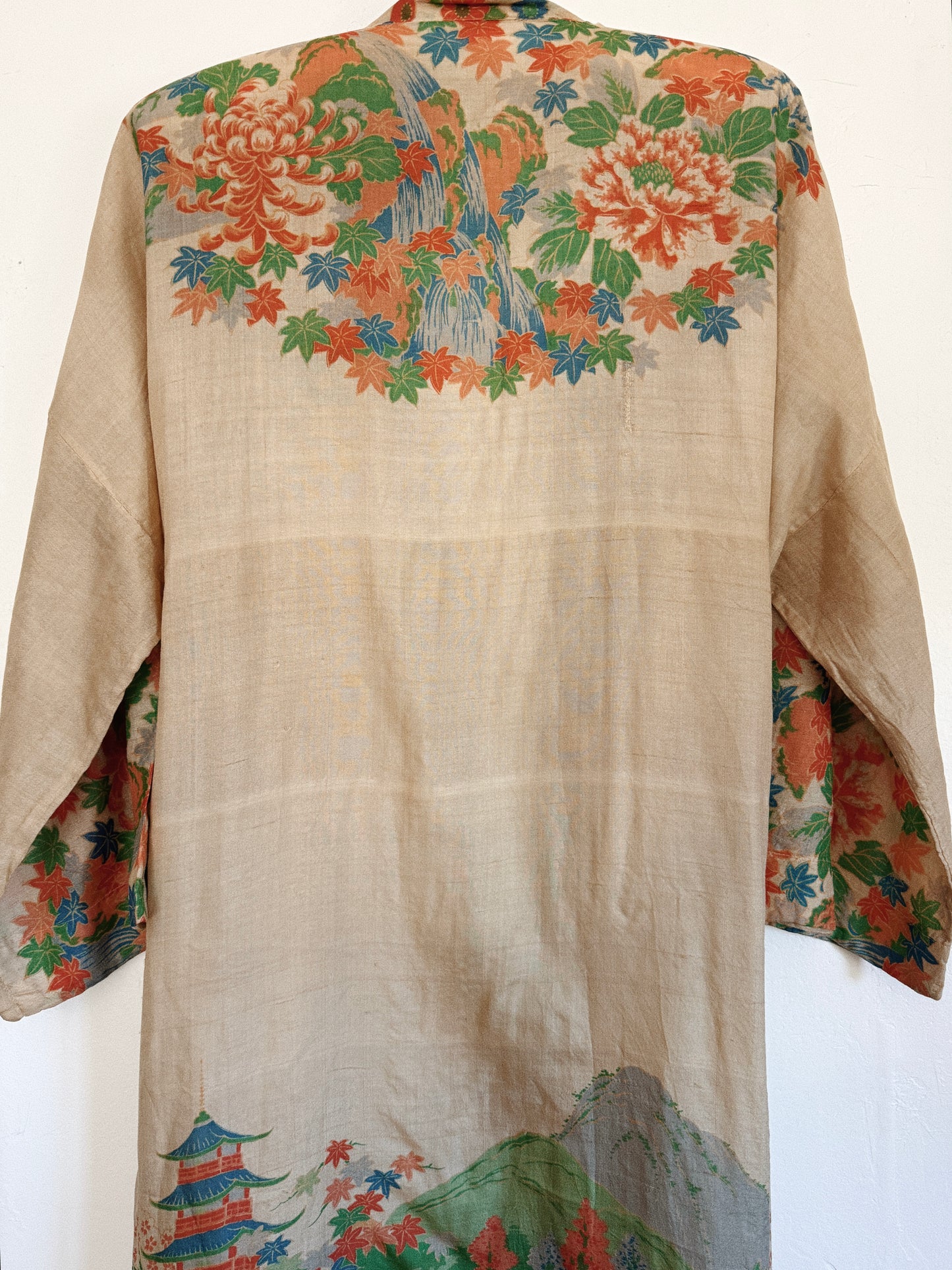 1920s Pongee Silk Printed Duster Robe- O/S