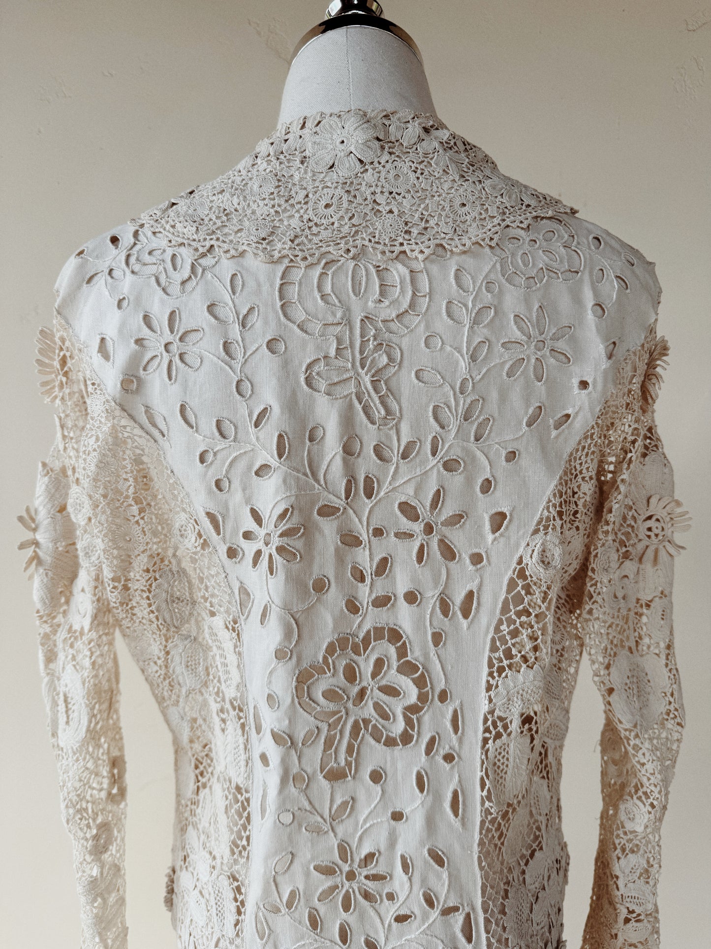 Rare Edwardian Irish Crochet Duster Coat w/ Pom Poms- M