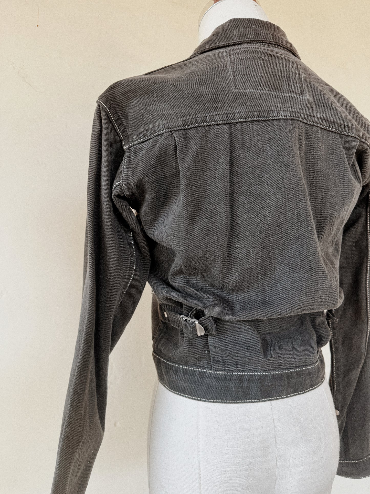 1950s Black Cropped Denim Blue Bell Hopalong Cassidy Selvedge Jacket- S