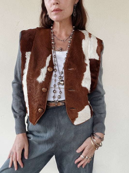 1930s Cowhide Slate Knit Cropped Cardigan- M/L