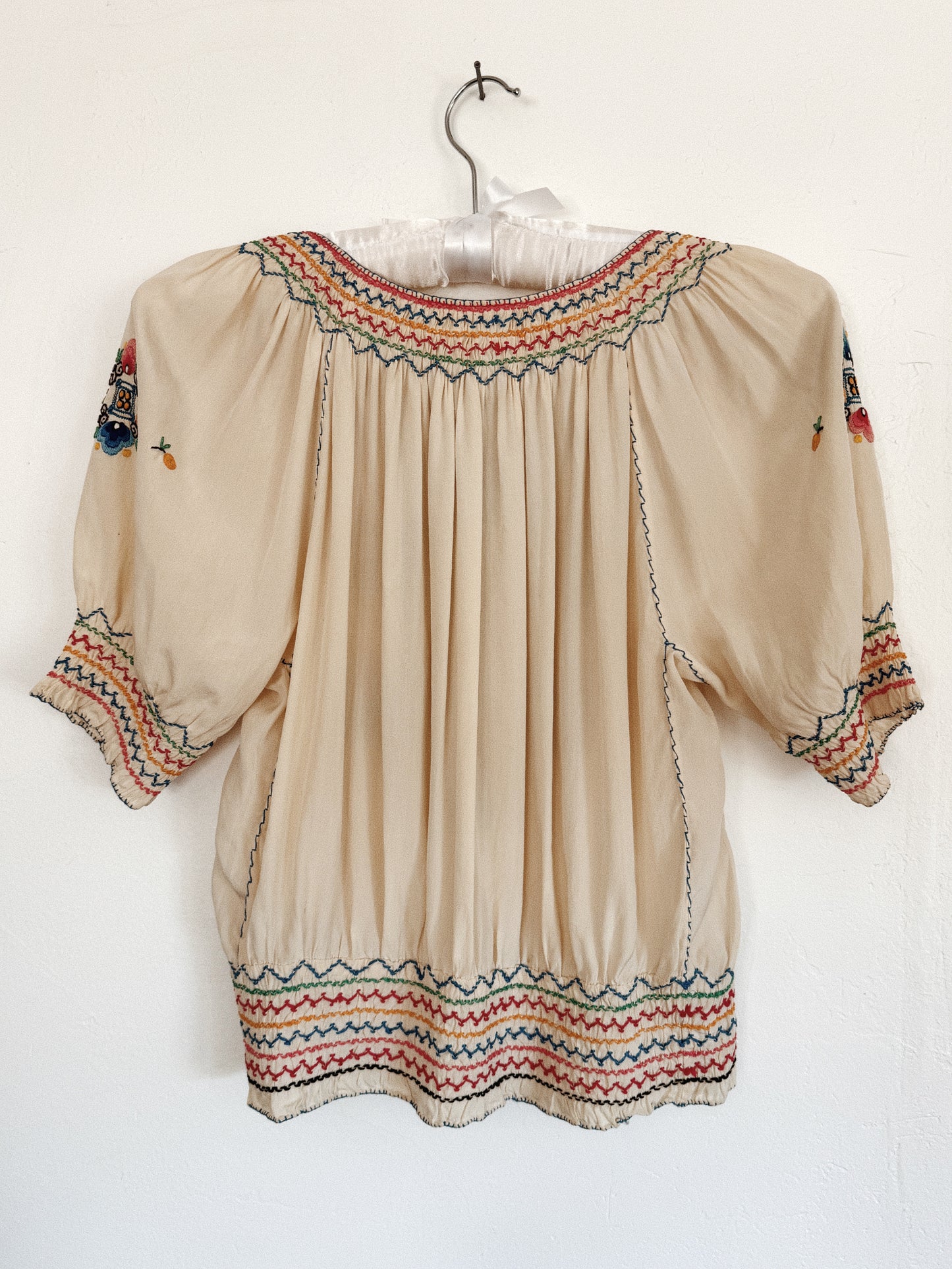 1930s Silk Hungarian Embroidered Peasant Blouse- S-S/M