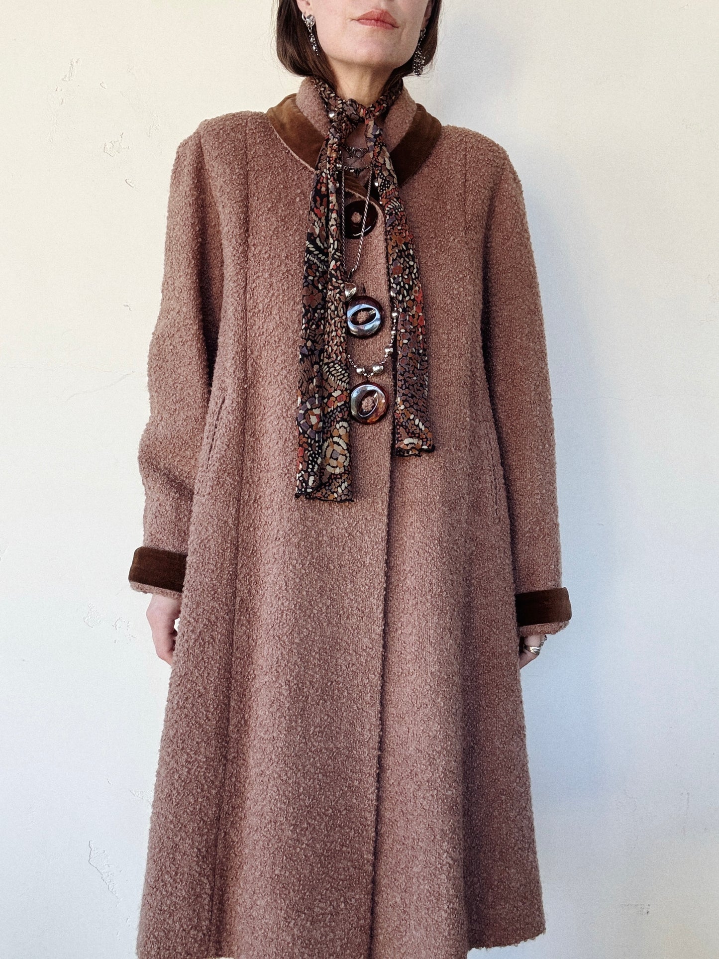 1940s/50s Mocha Bouclé Knit Coat w/ Oversized Buttons- S/M-M