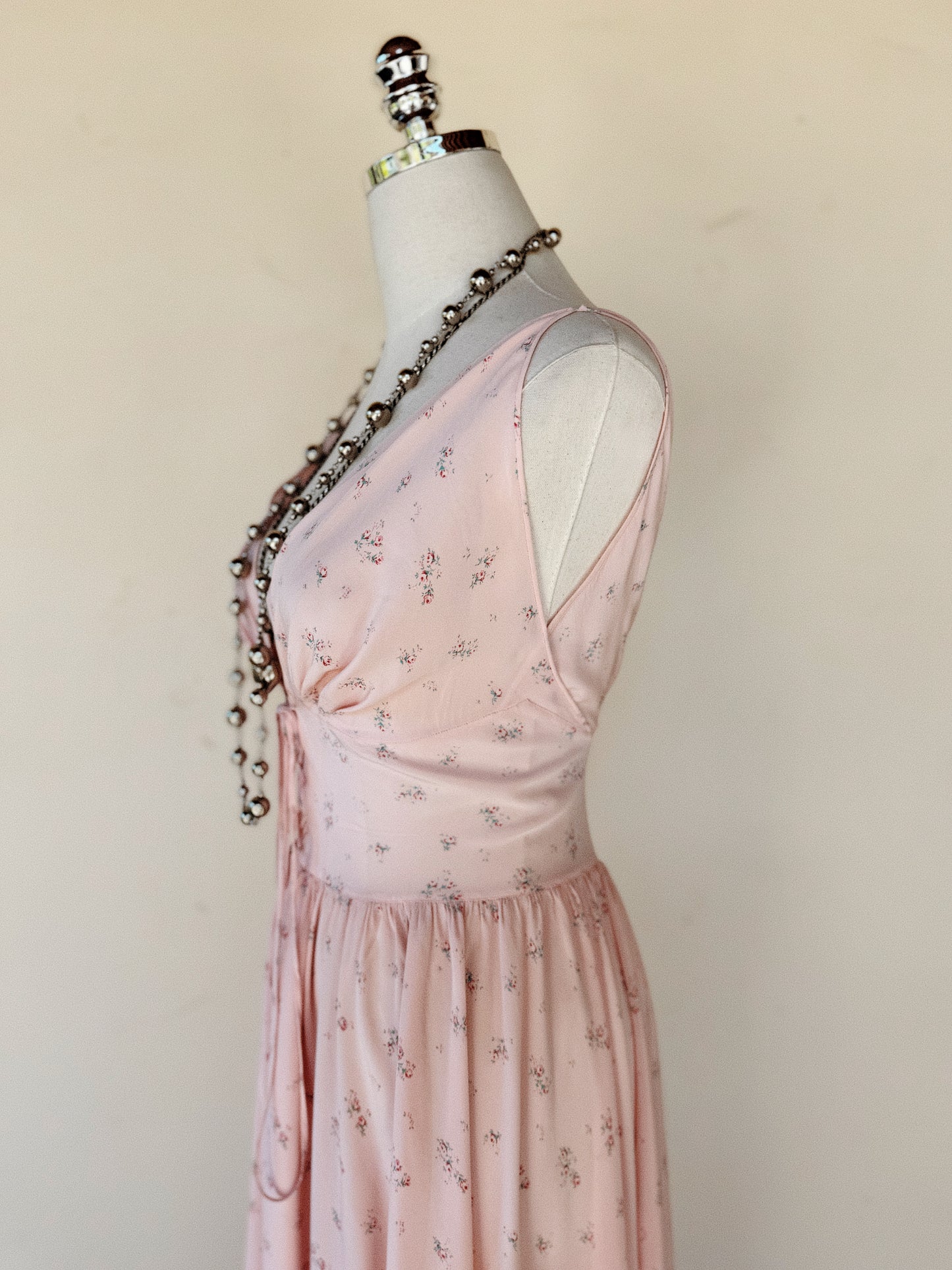 1930s Exquisite Corset Silk Crepe Slip Dress w/ Rose Print- XS-S