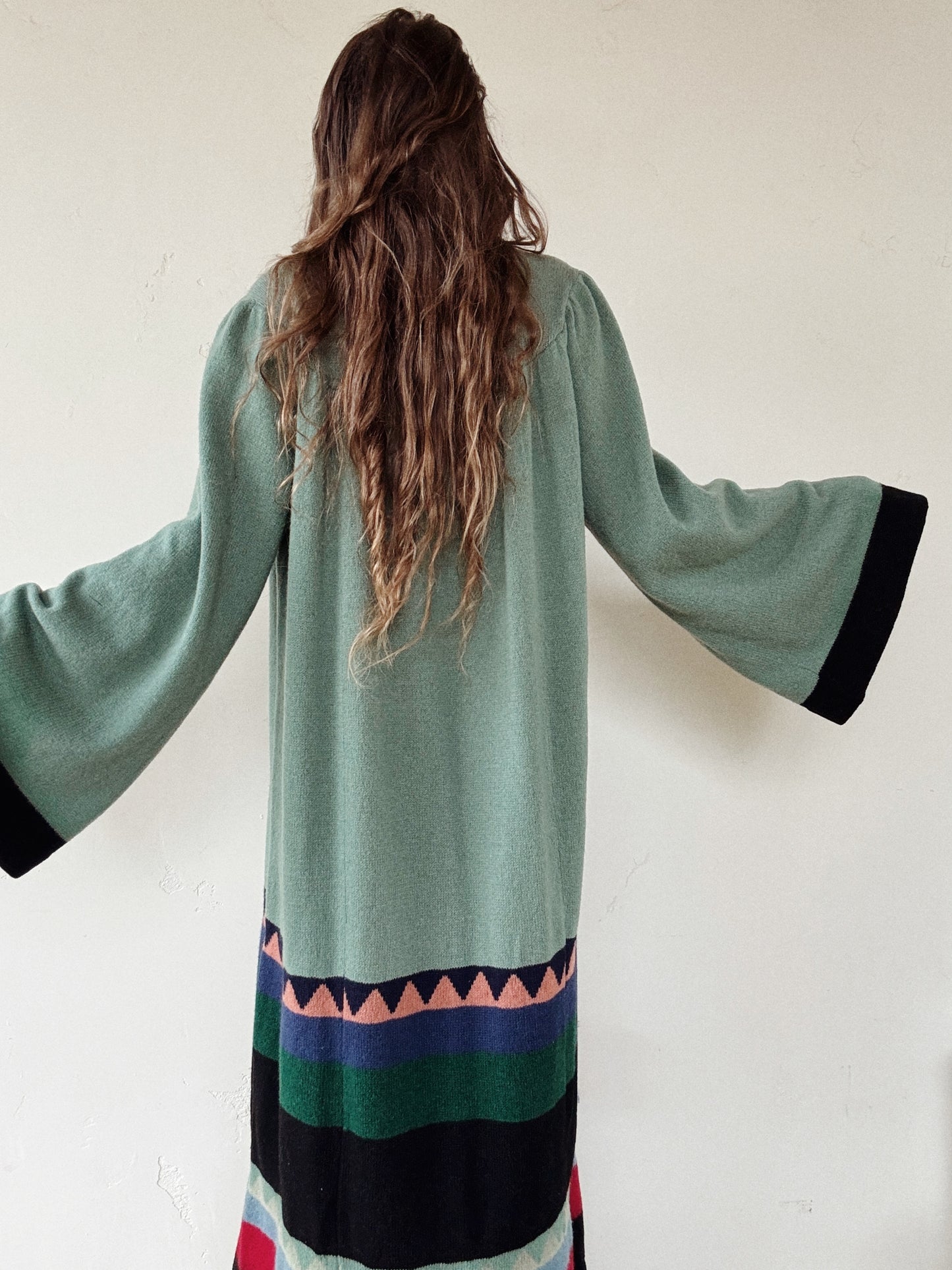 1974 Rare Alice Pollock Documented Knit Kaftan Dress w/ Bell Sleeves- M