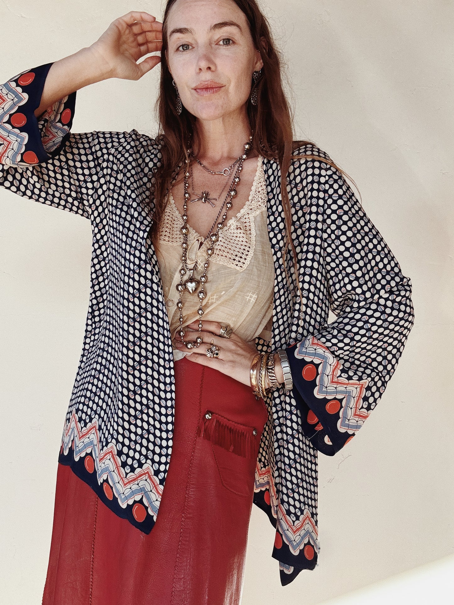 1920s Art Deco Abstract Printed Rayon Crepe Jacket- S-M