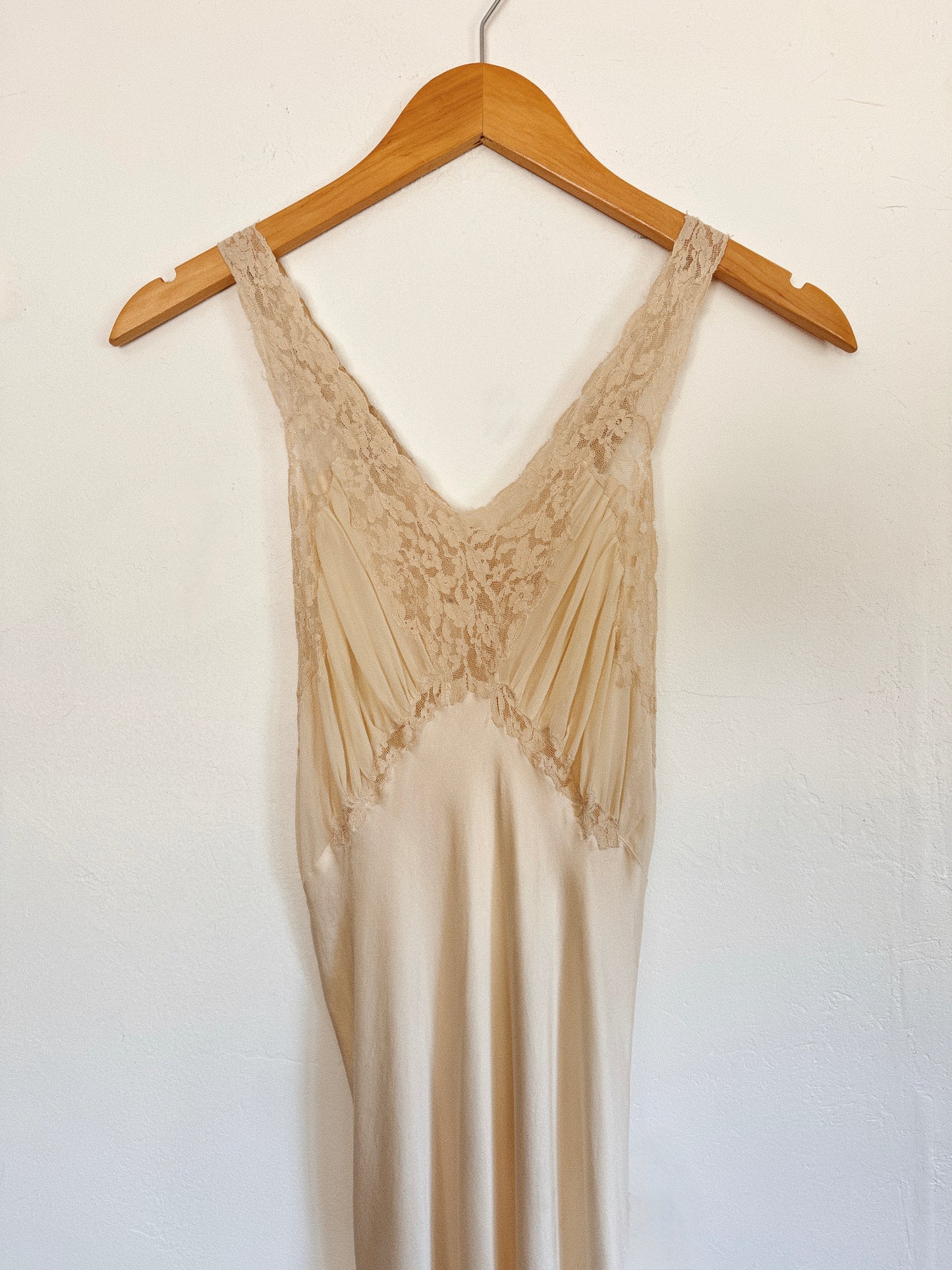 1930s Ivory Silk + Lace Tri Strap Slip Dress- XS/S