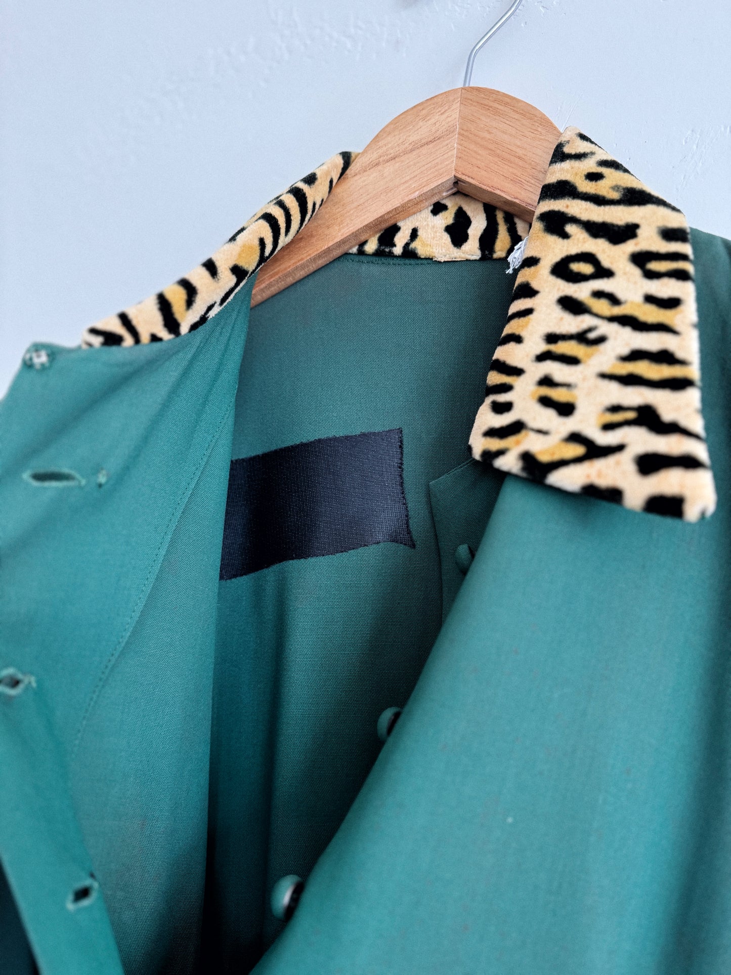 1940s Emerald Rayon + Leopard Jacket w/ Peplum- M