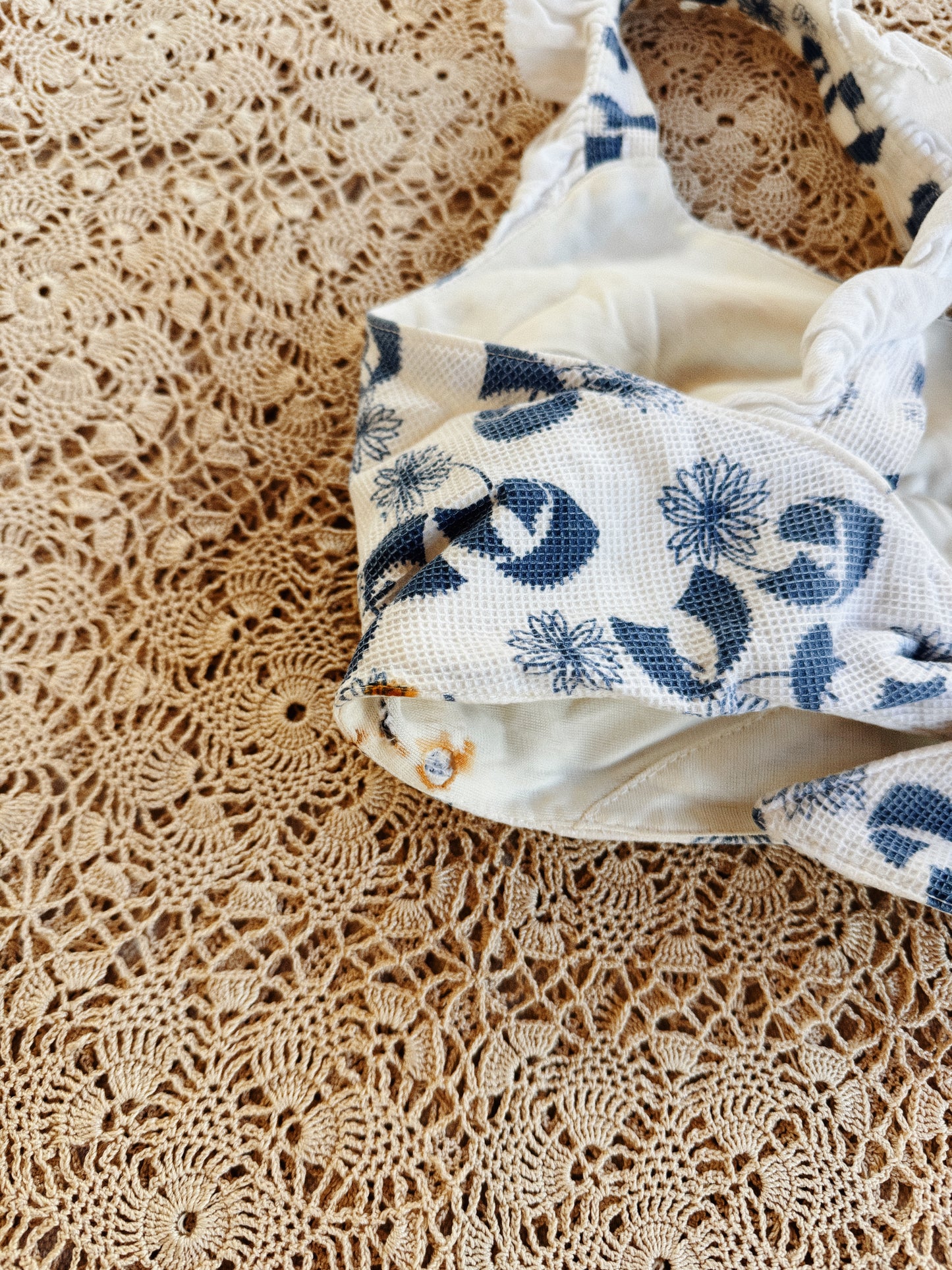 1930s White + Blue Piqué Floral + Ruffle Play Set- S