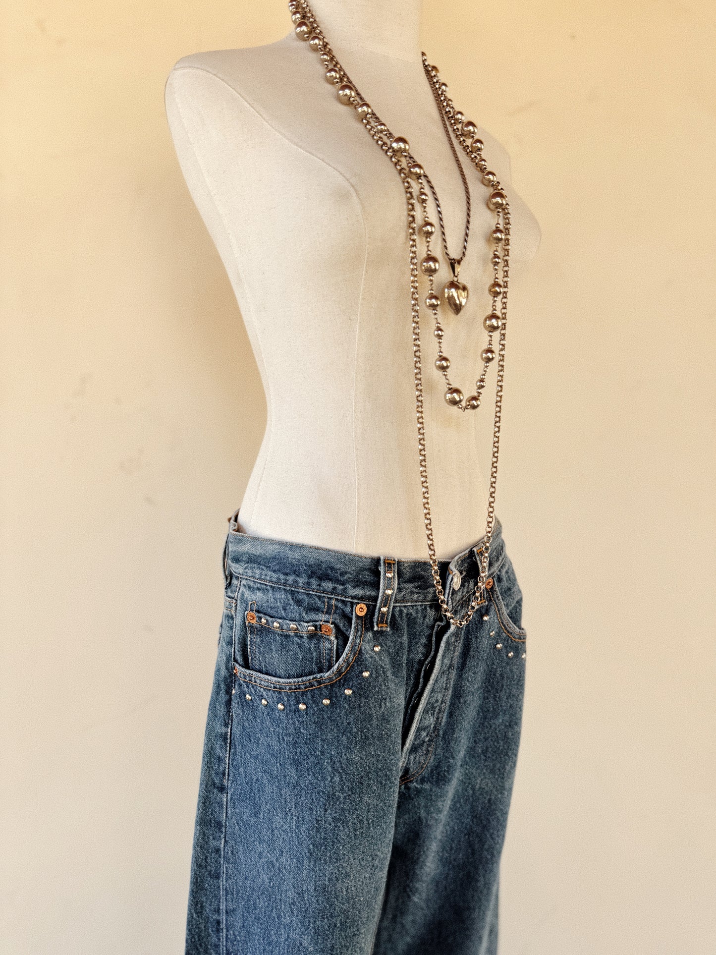 1990s Vintage Medium Wash Studded Levi’s 501s- 32” Waist