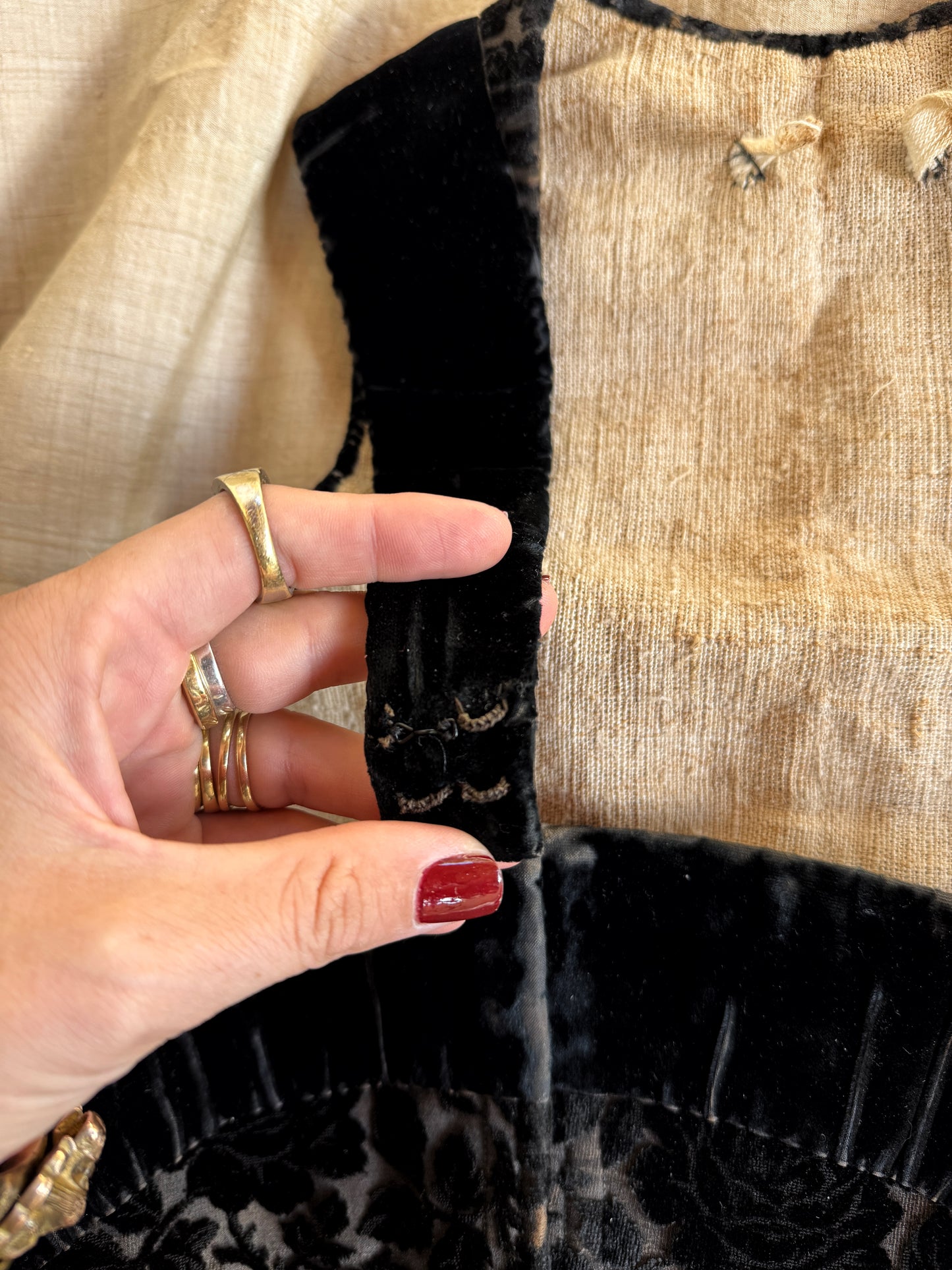 Antique Black Devoré Velvet Swiss Waist Corset- S/M