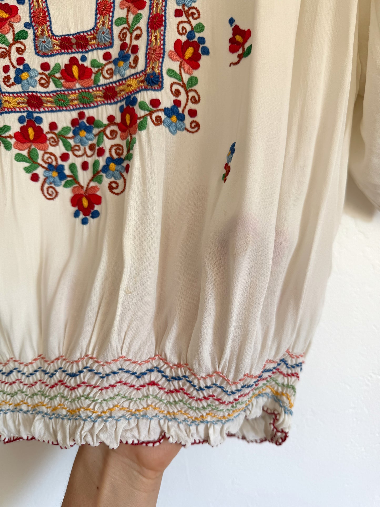 1930s/40s Embroidered Rayon Hungarian Peasant Blouse- S/M-M