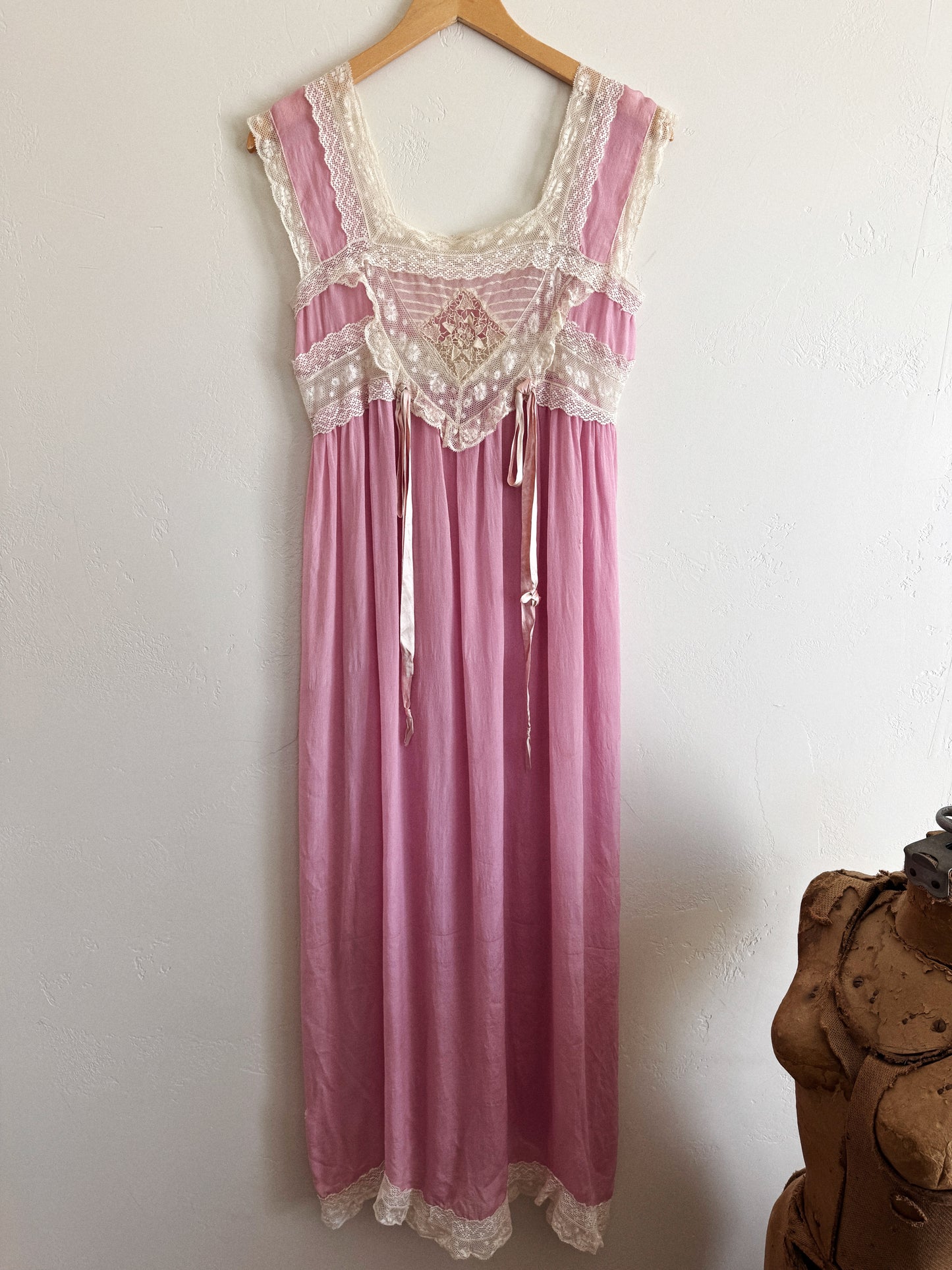 Edwardian Lavender Silk + Lace Nightgown Dress- S/M