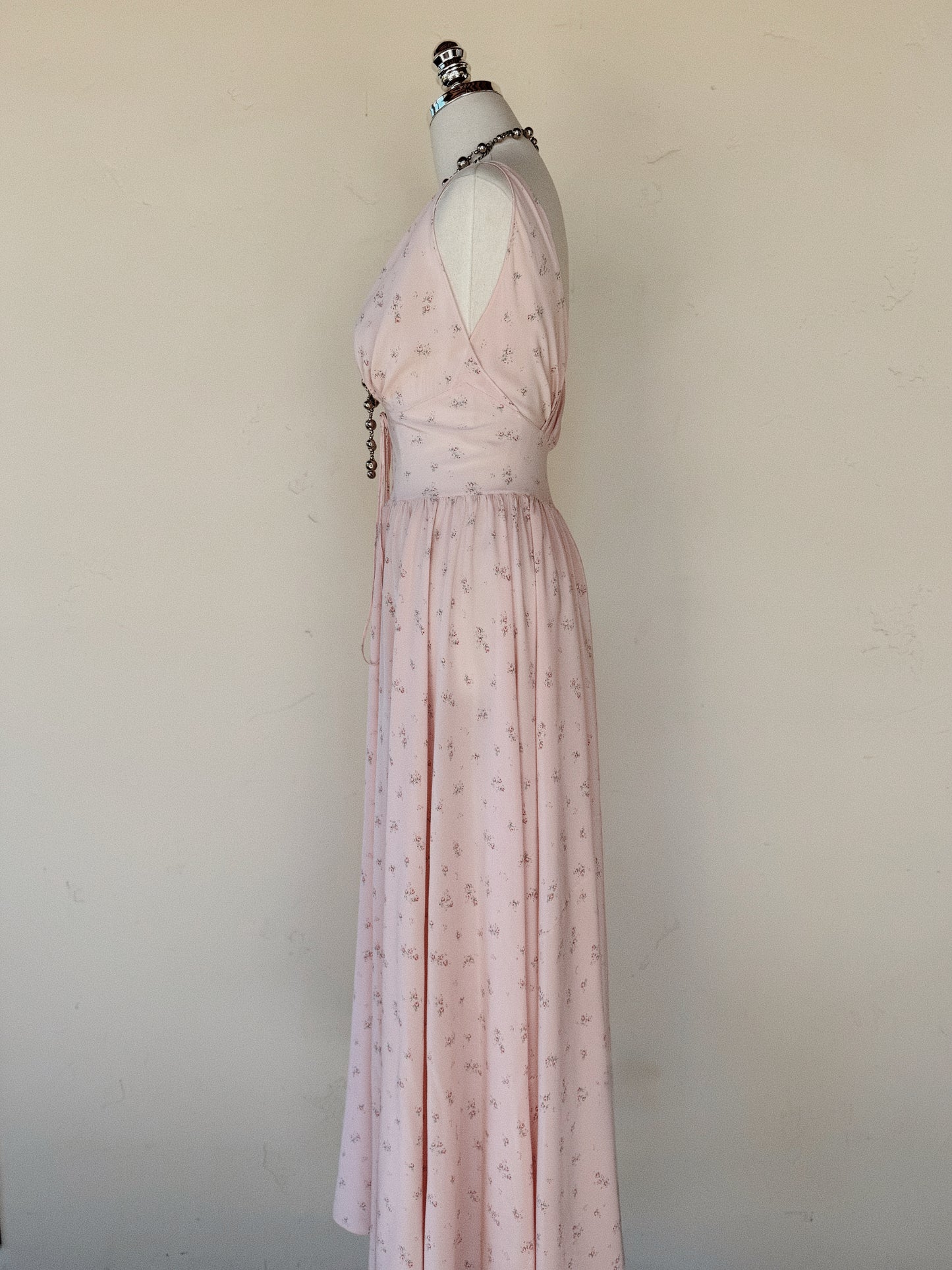 1930s Exquisite Corset Silk Crepe Slip Dress w/ Rose Print- XS-S