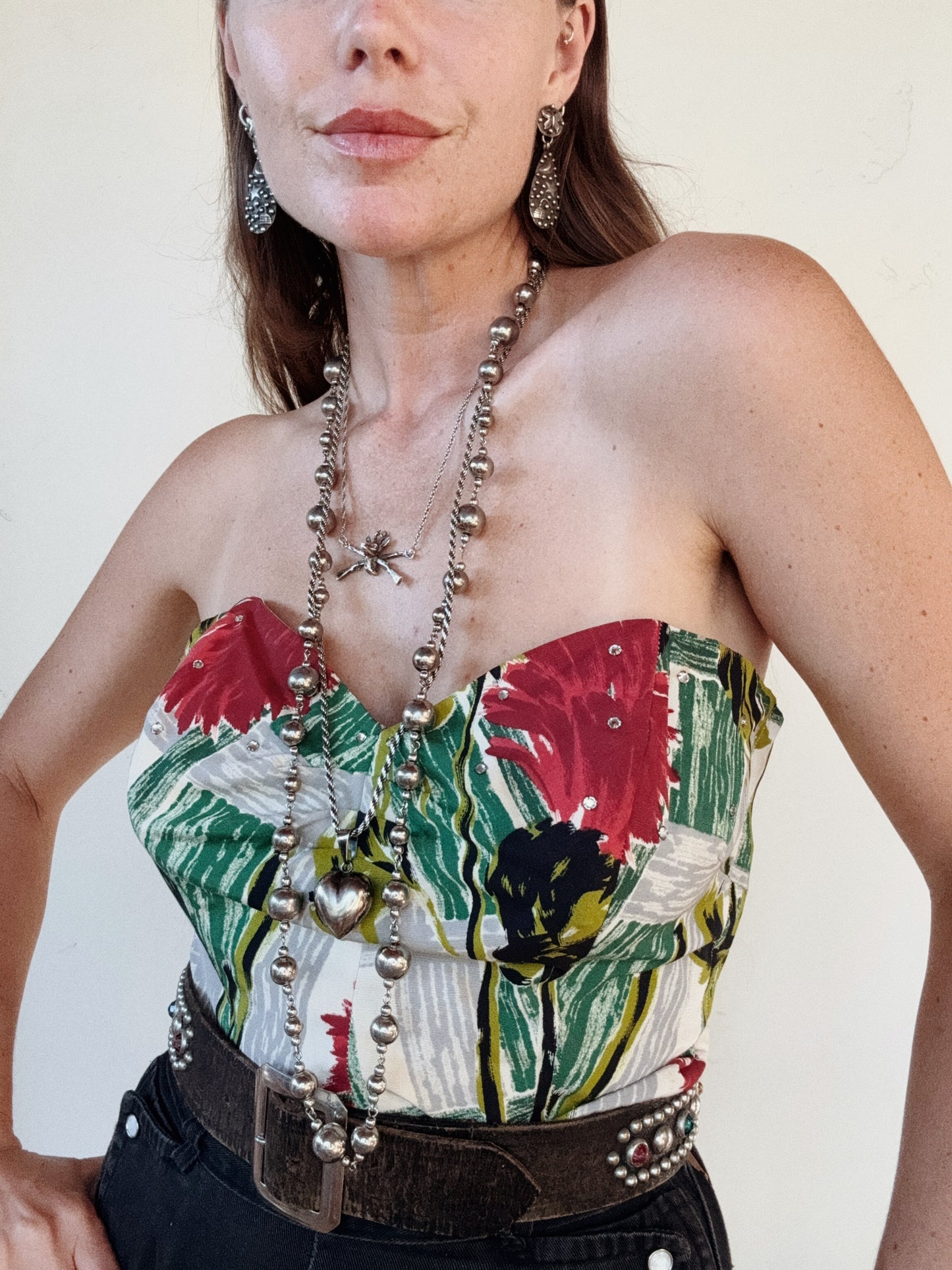 1950s Atomic Print Rhinestone Bustier- M