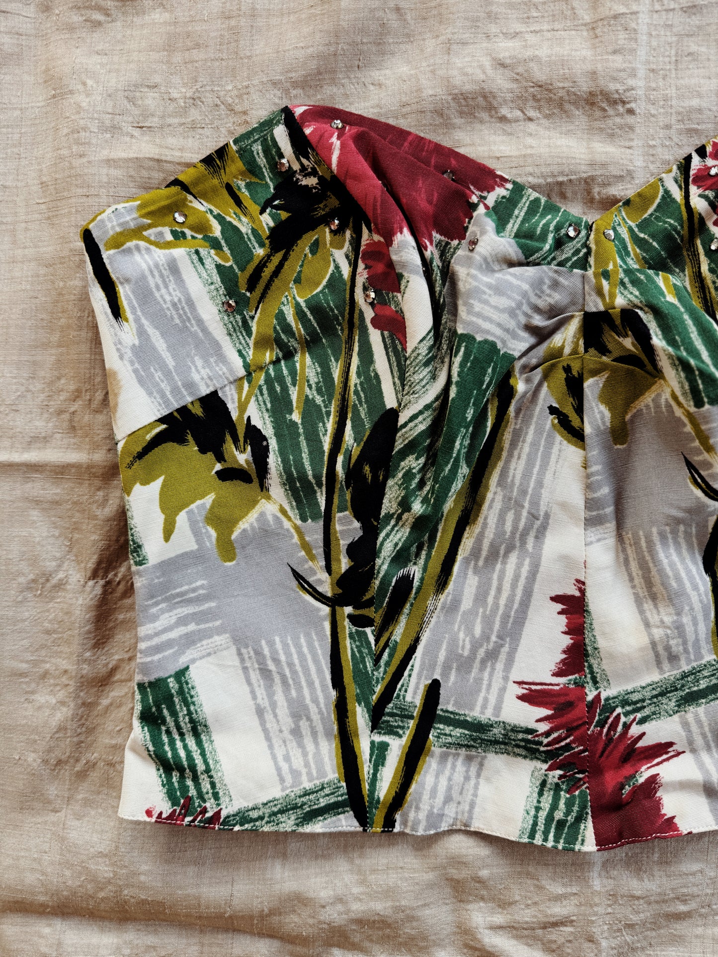 1950s Atomic Print Rhinestone Bustier- M