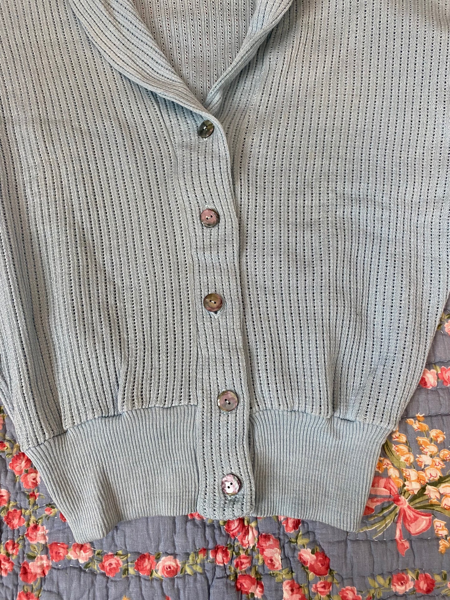 1940s French Deadstock Cropped Cotton Knit Cardigan- M