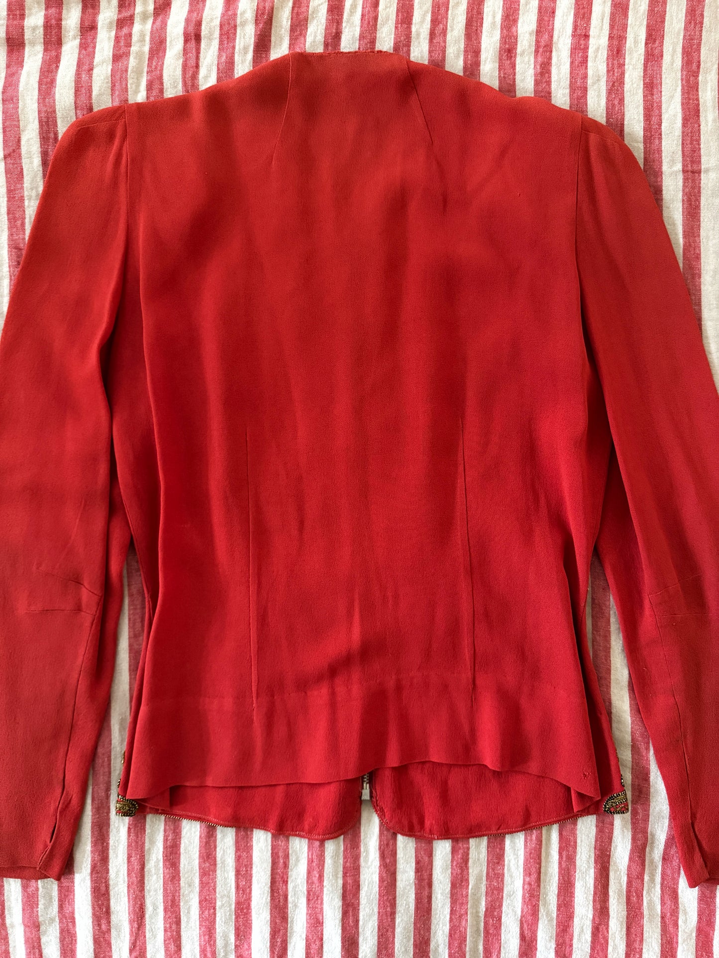 1930s Heavily Studded Muted Red Jacket w/ Gold Bullion- S/M-M