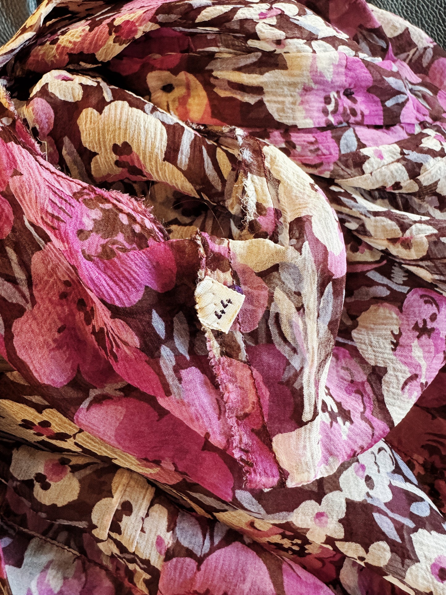1930s I. Magnin Plum Purple Floral Silk Chiffon Cropped Blouse- S/M-M