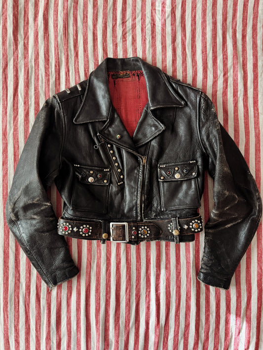 1947 Rare Embellished Harley Davidson Cycle Queen Moto Jacket- S/M