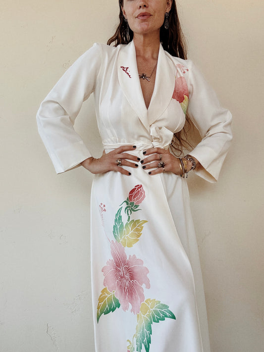 1940s Hawaiian Hibiscus Airbrush Dressing Gown- S/M