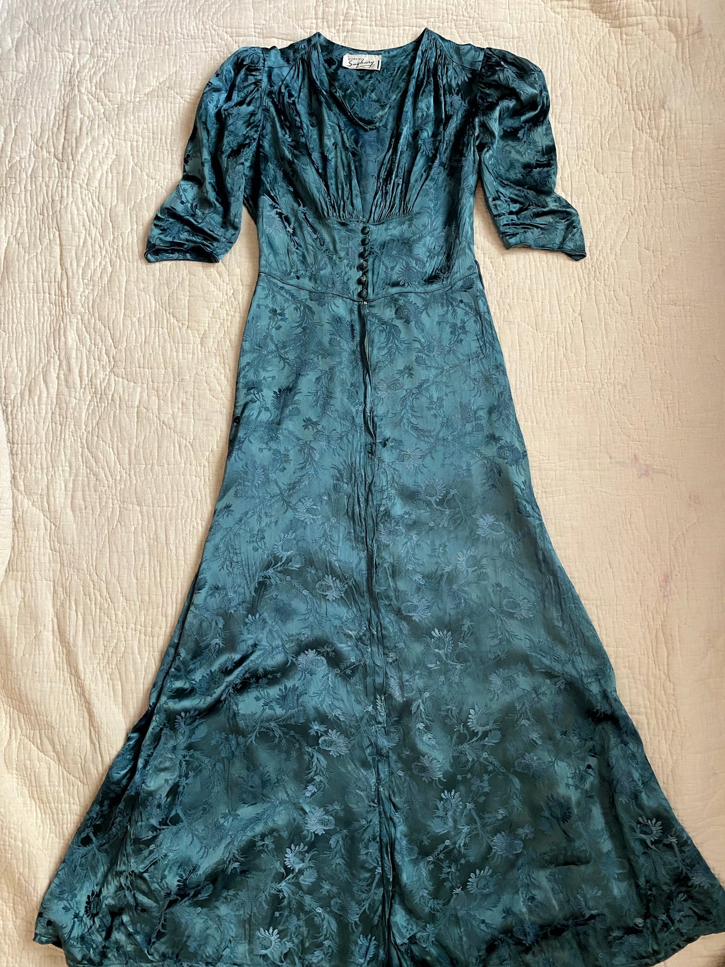 1940s Aegean Blue Saybury Jacquard Dressing Gown- 6