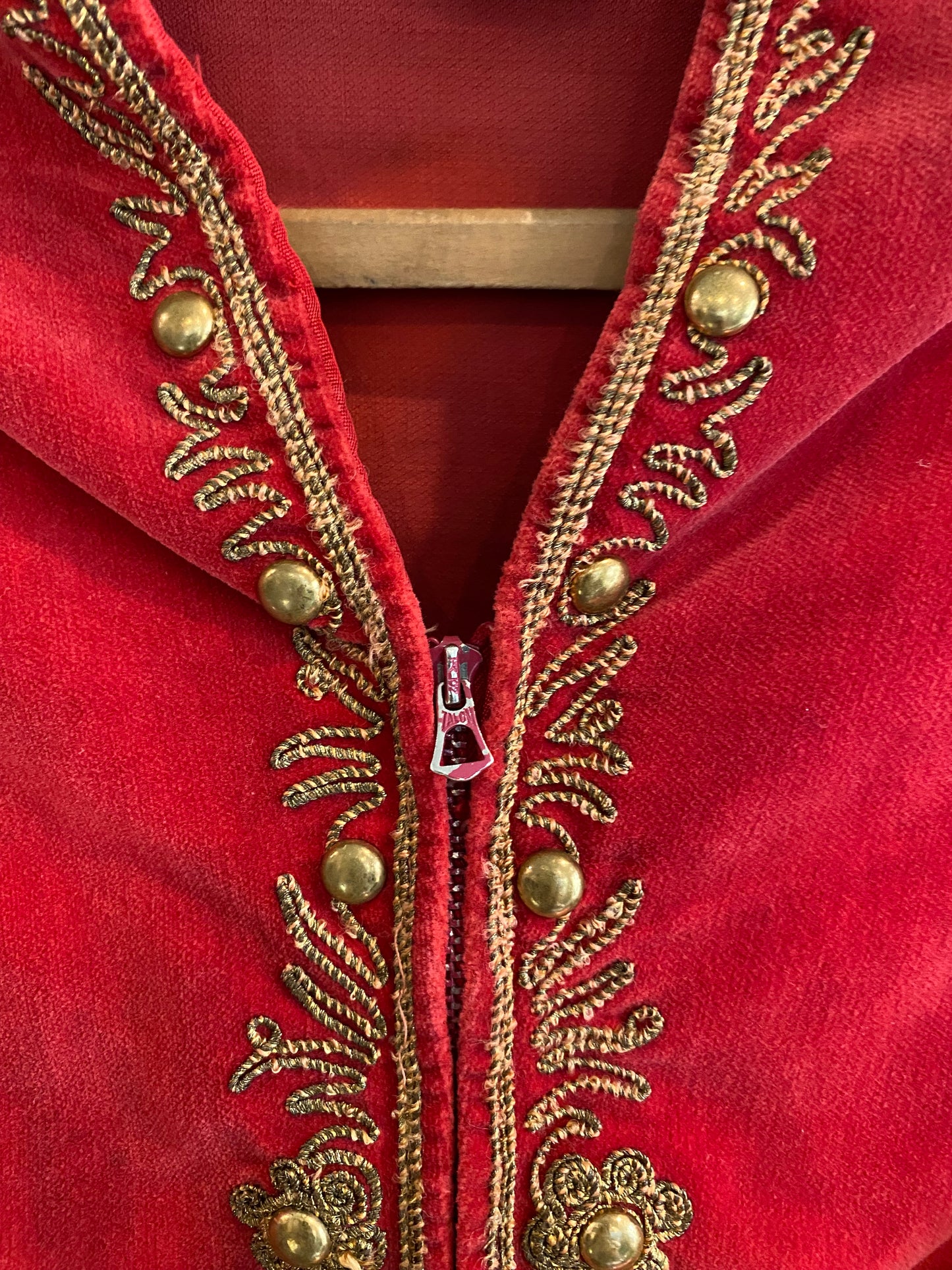 1930s FOGA Red Velvet + Gold Bullion Studded Cropped Jacket- XS/S