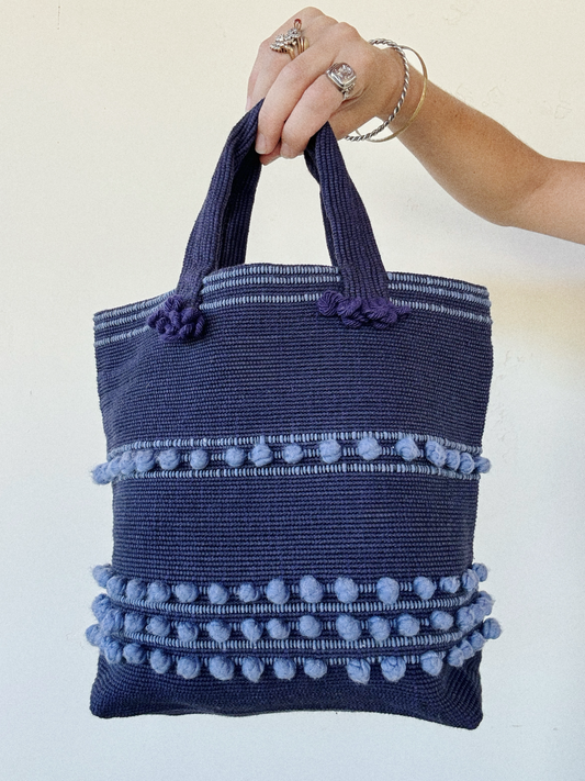 1940s/50s Navy Two Tone Arrowcraft Woven Bag- M