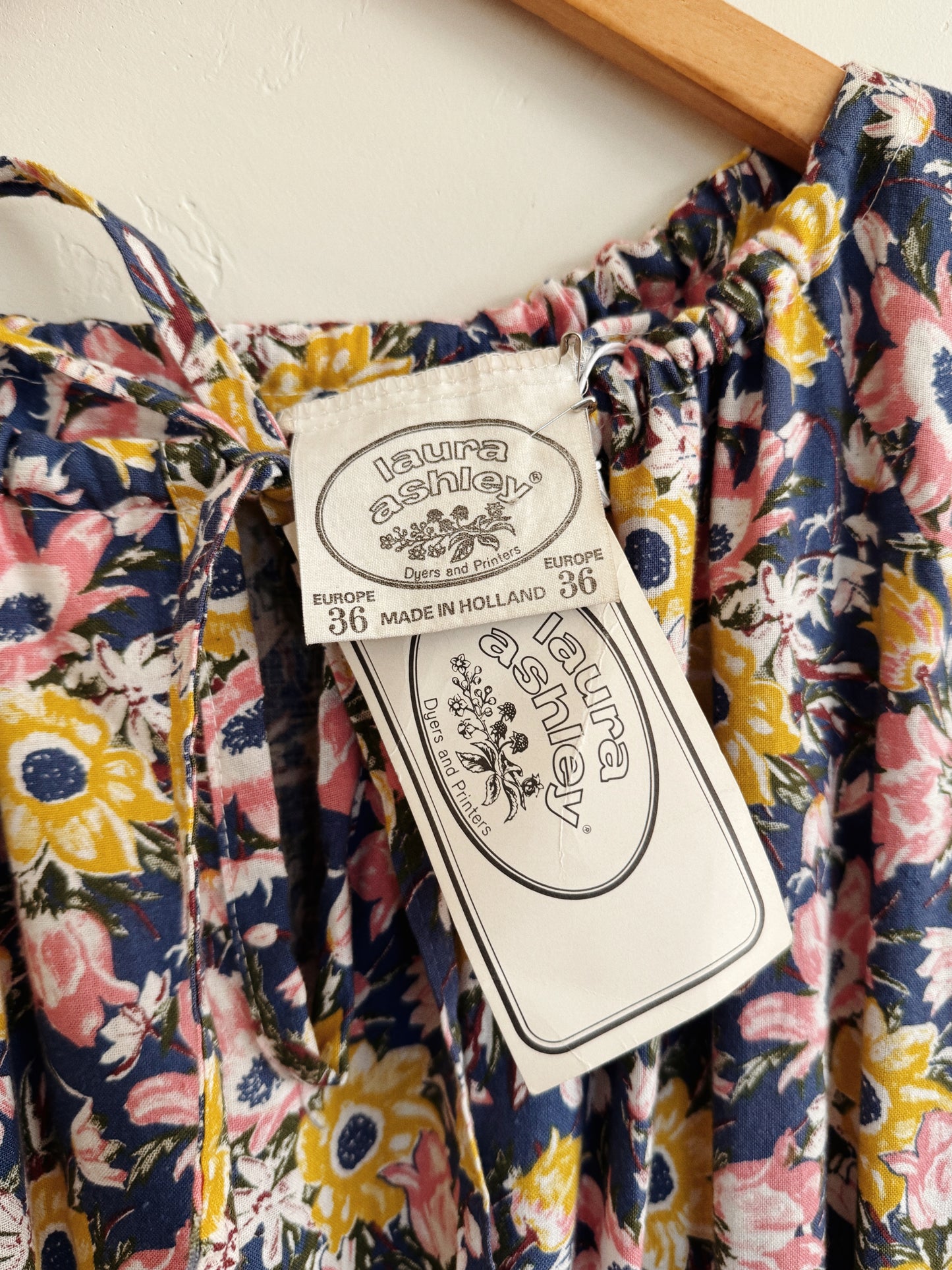 1970s Laura Ashley Rustic Blue Cotton Floral Dress- M/L