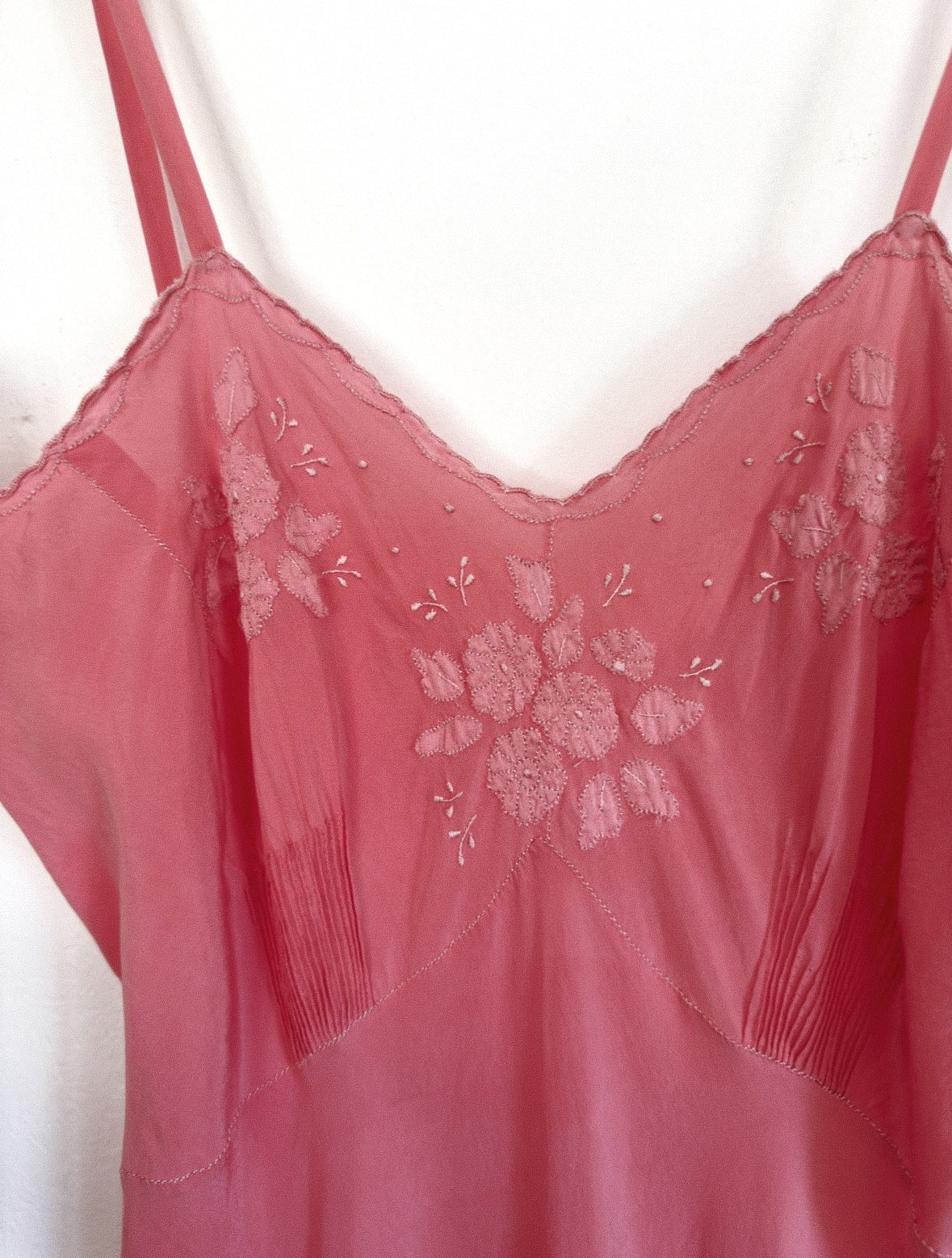 1940s/50s Raspberry Silk Embroidered Floral Slip Dress- S/M