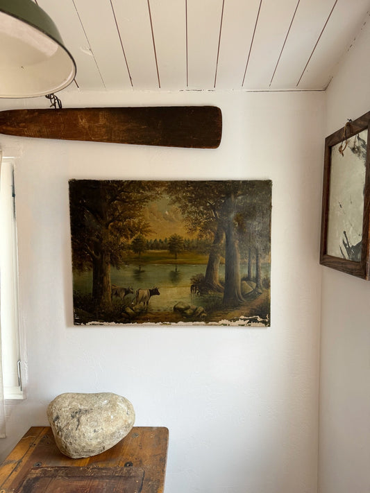 Antique Pastoral Oil Painting on Stretched Canvas- 20x27”