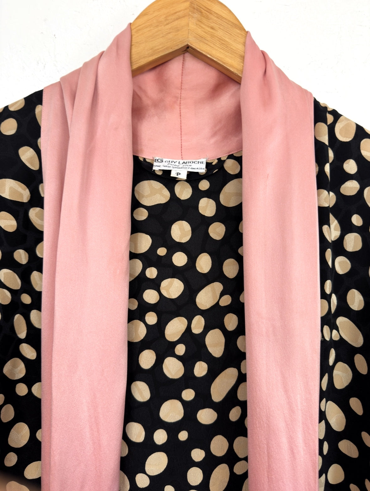 1970s/80s Guy Laroche Polka Dot Silk Duster Robe w/ Pink Charmeuse Trim