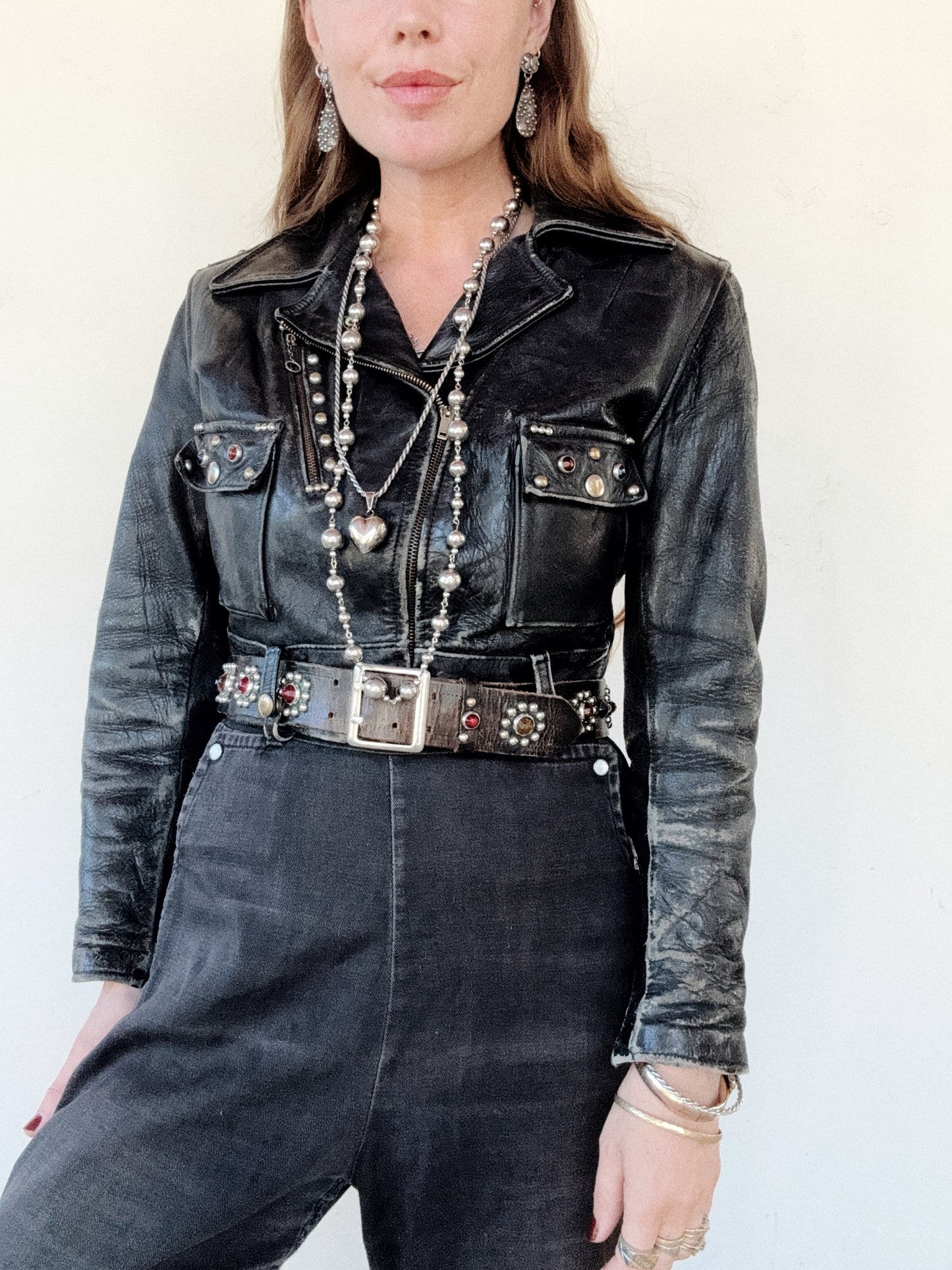 1947 Rare Embellished Harley Davidson Cycle Queen Moto Jacket- S/M