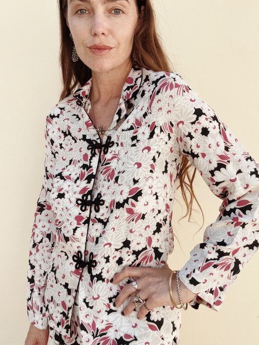 1940s Hawaiian Floral Cold Rayon Wide Leg Pant Set- S