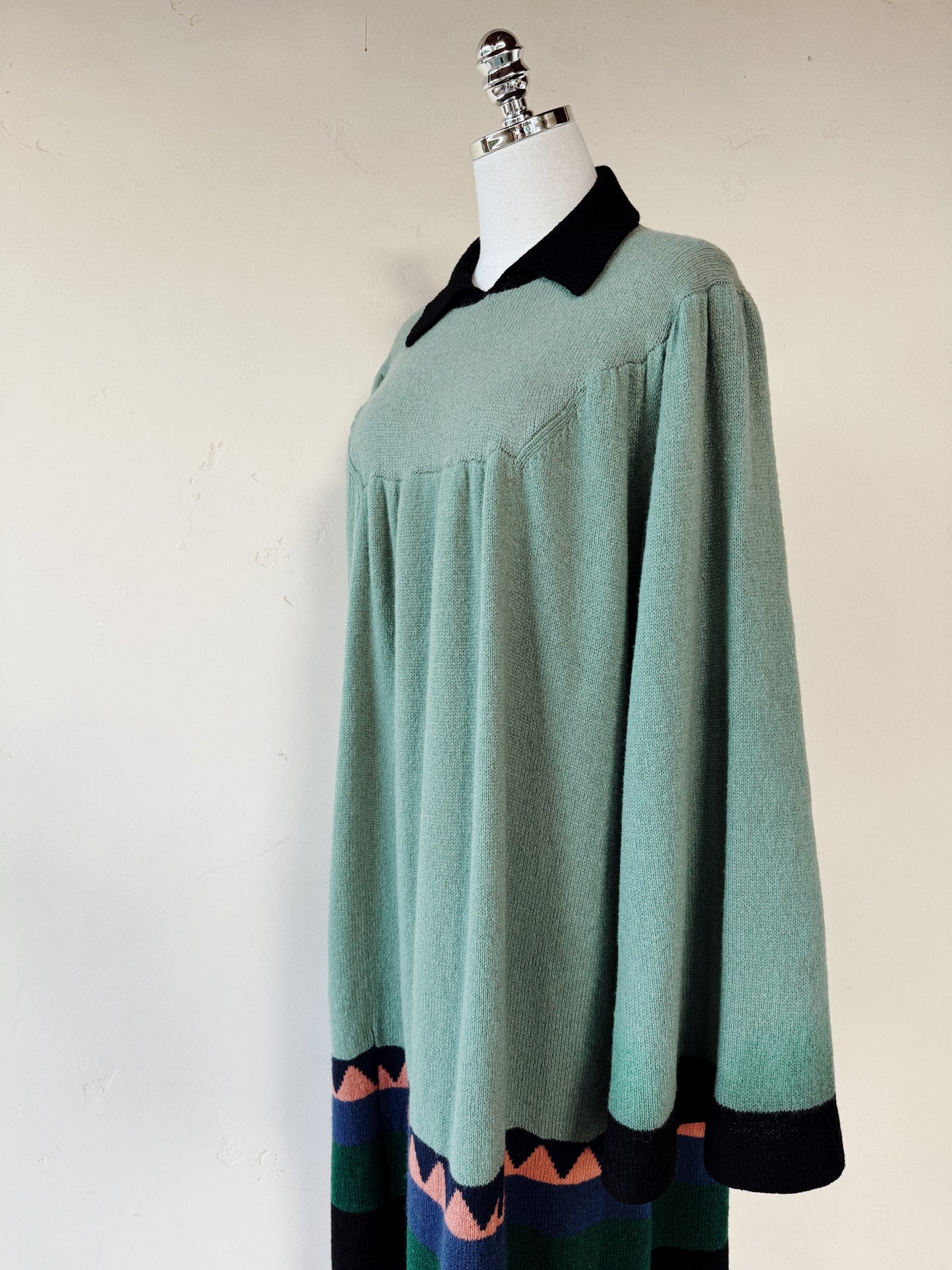 1974 Rare Alice Pollock Documented Knit Kaftan Dress w/ Bell Sleeves- M