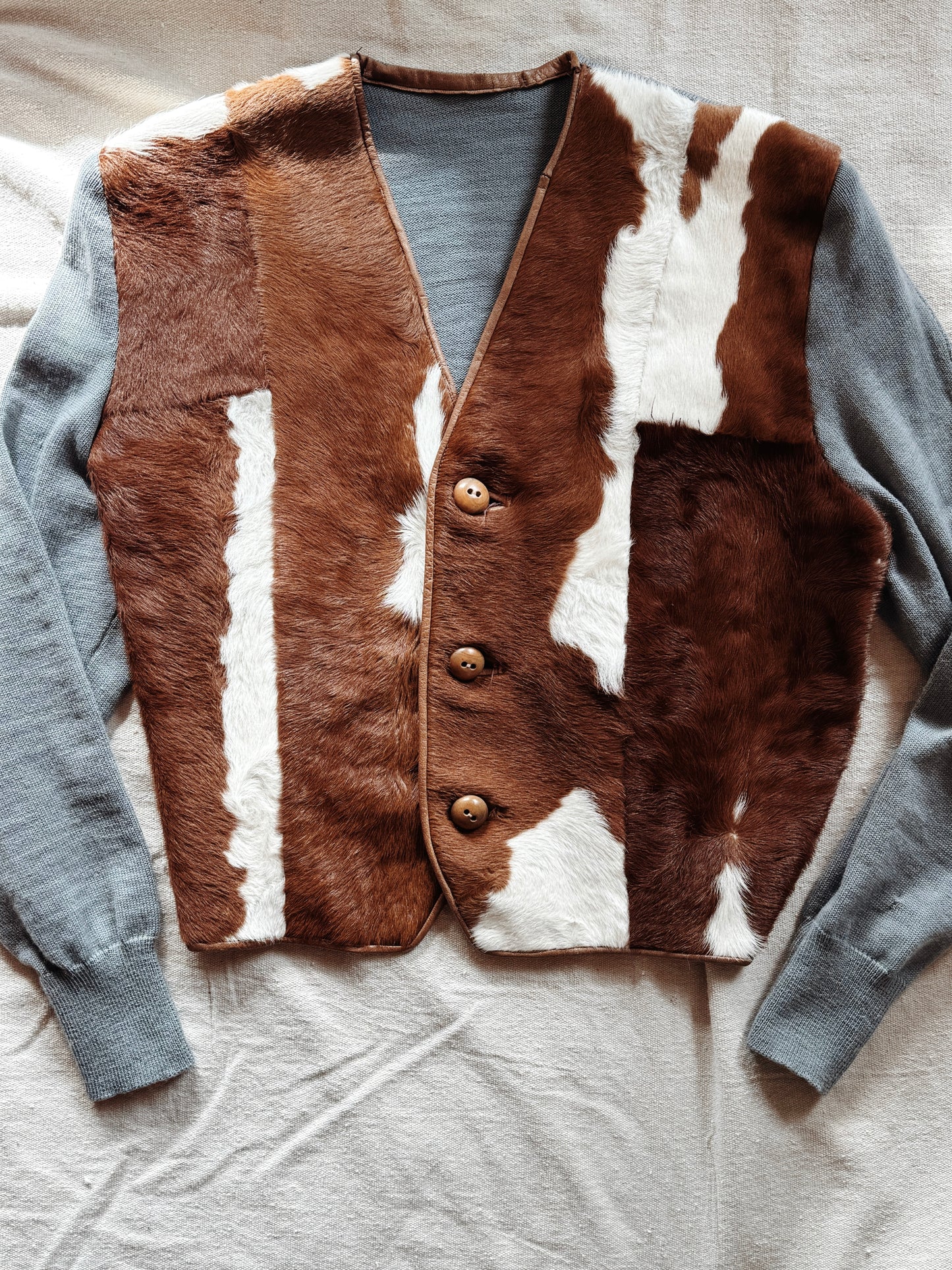 1930s Cowhide Slate Knit Cropped Cardigan- M/L