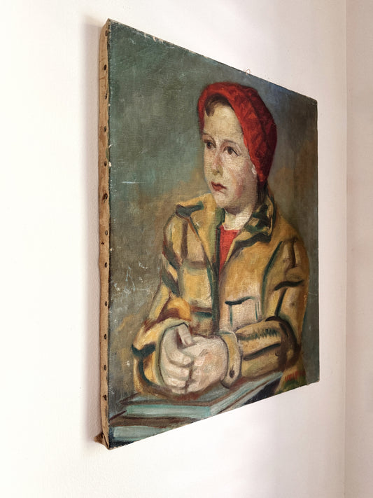 1950s Portrait of a Boy “Charley Ascher” - Oil on Canvas- 16 x 20”