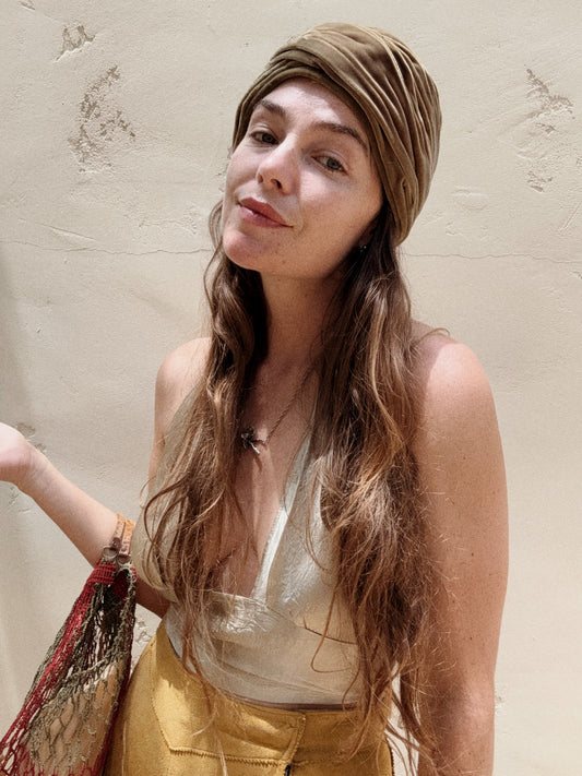 1940s Olive Velvet Turban