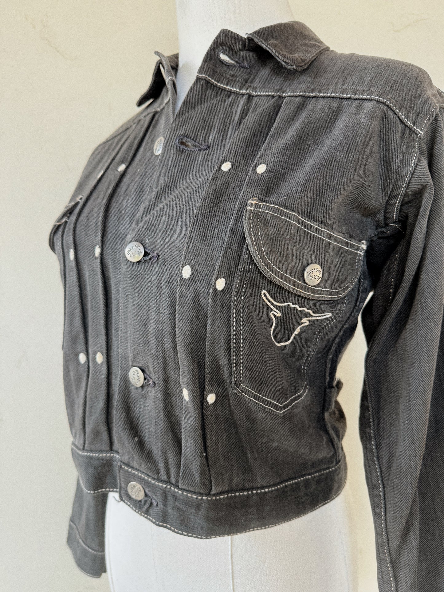 1950s Black Cropped Denim Blue Bell Hopalong Cassidy Selvedge Jacket- S