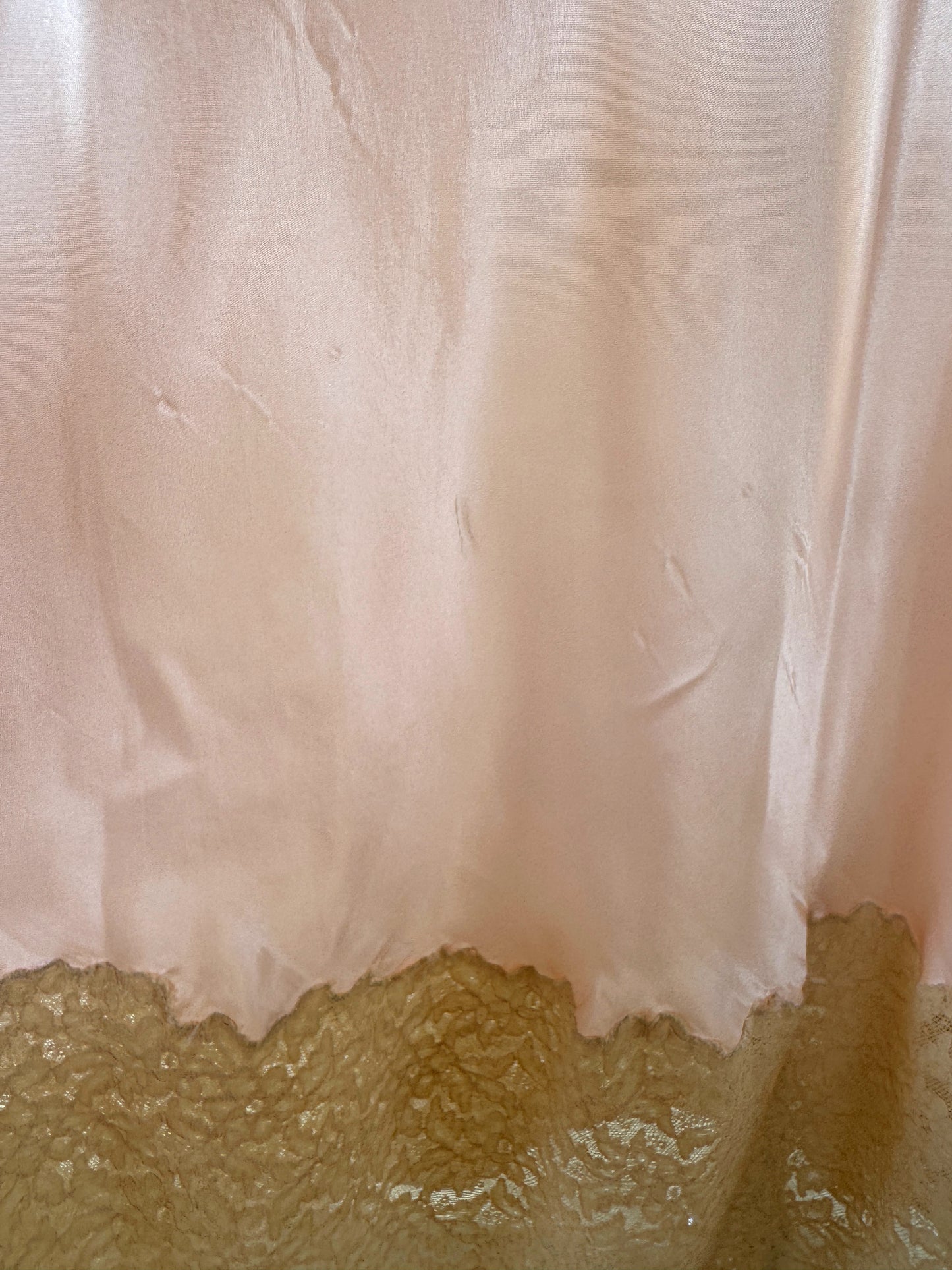1930s/40s Pale Pink Liquid Satin + Lace Gown w/ Rhinestones- S/M