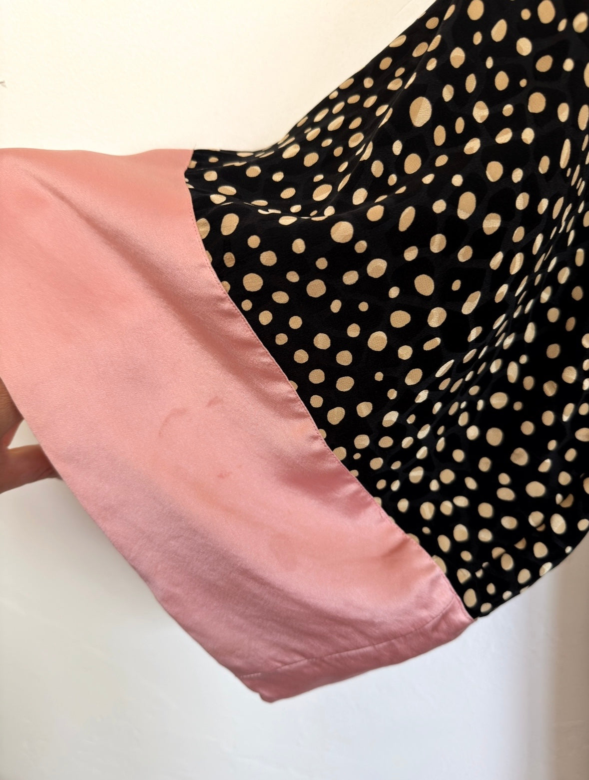 1970s/80s Guy Laroche Polka Dot Silk Duster Robe w/ Pink Charmeuse Trim